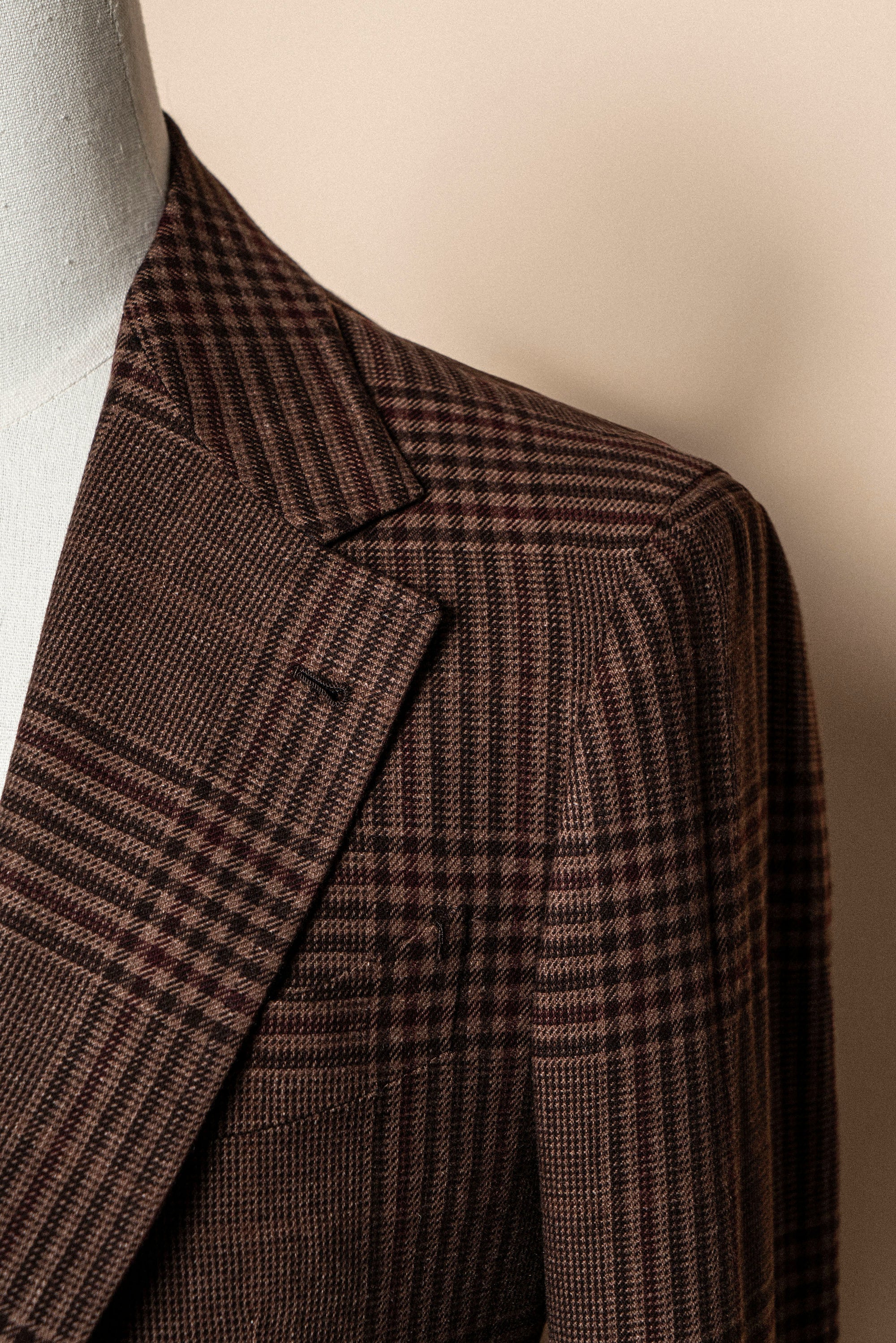 MTO Brown Glen Check Wool Cashmere Linen Jacket #201