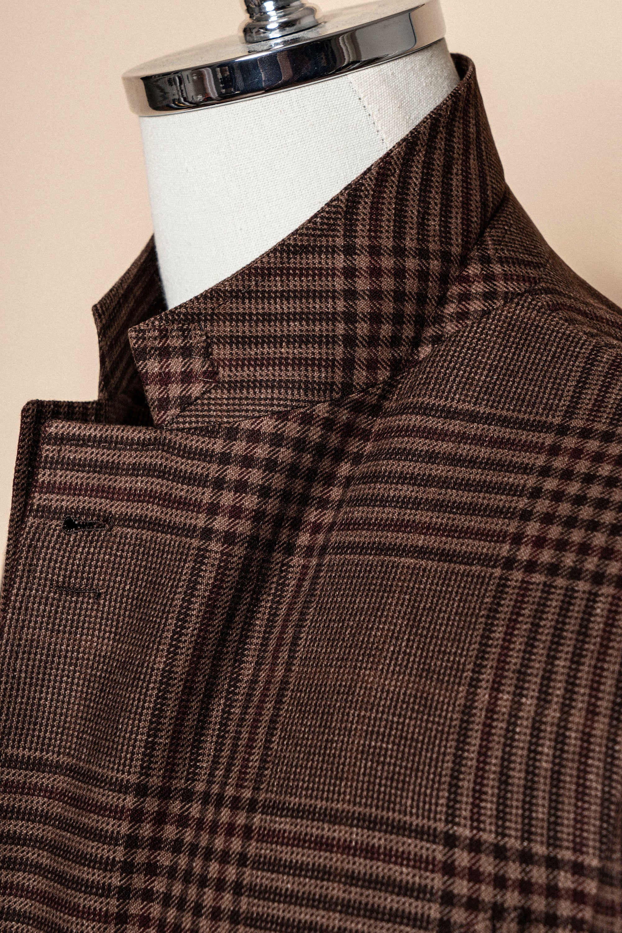 MTO Brown Glen Check Wool Cashmere Linen Jacket #201