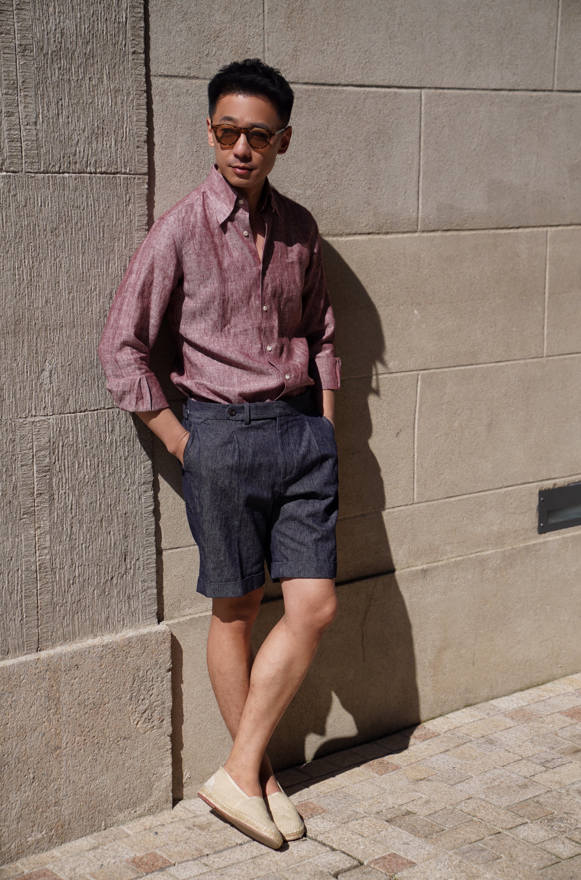 Indigo Linen Cotton Denim Shorts