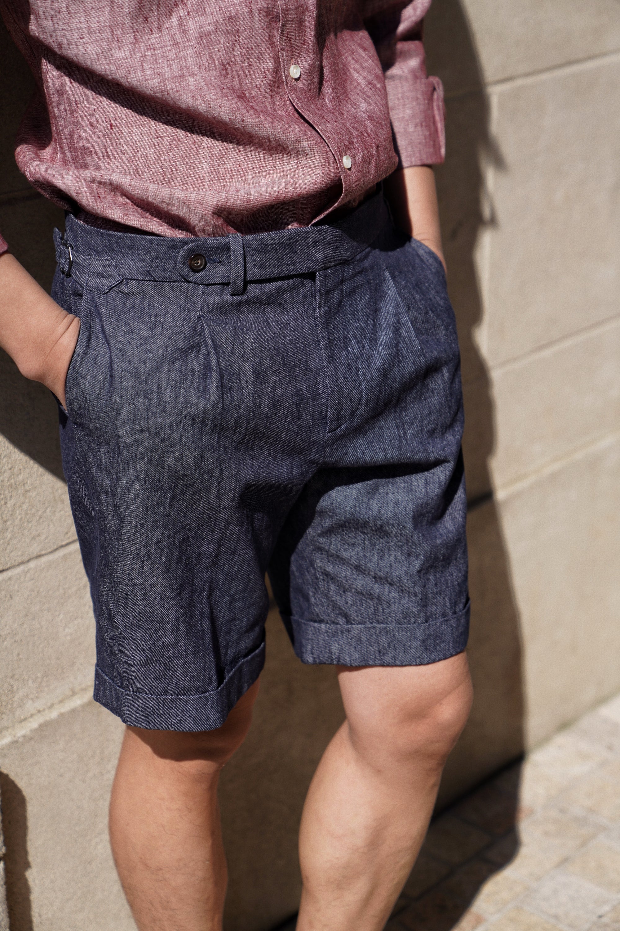 Indigo Linen Cotton Denim Shorts