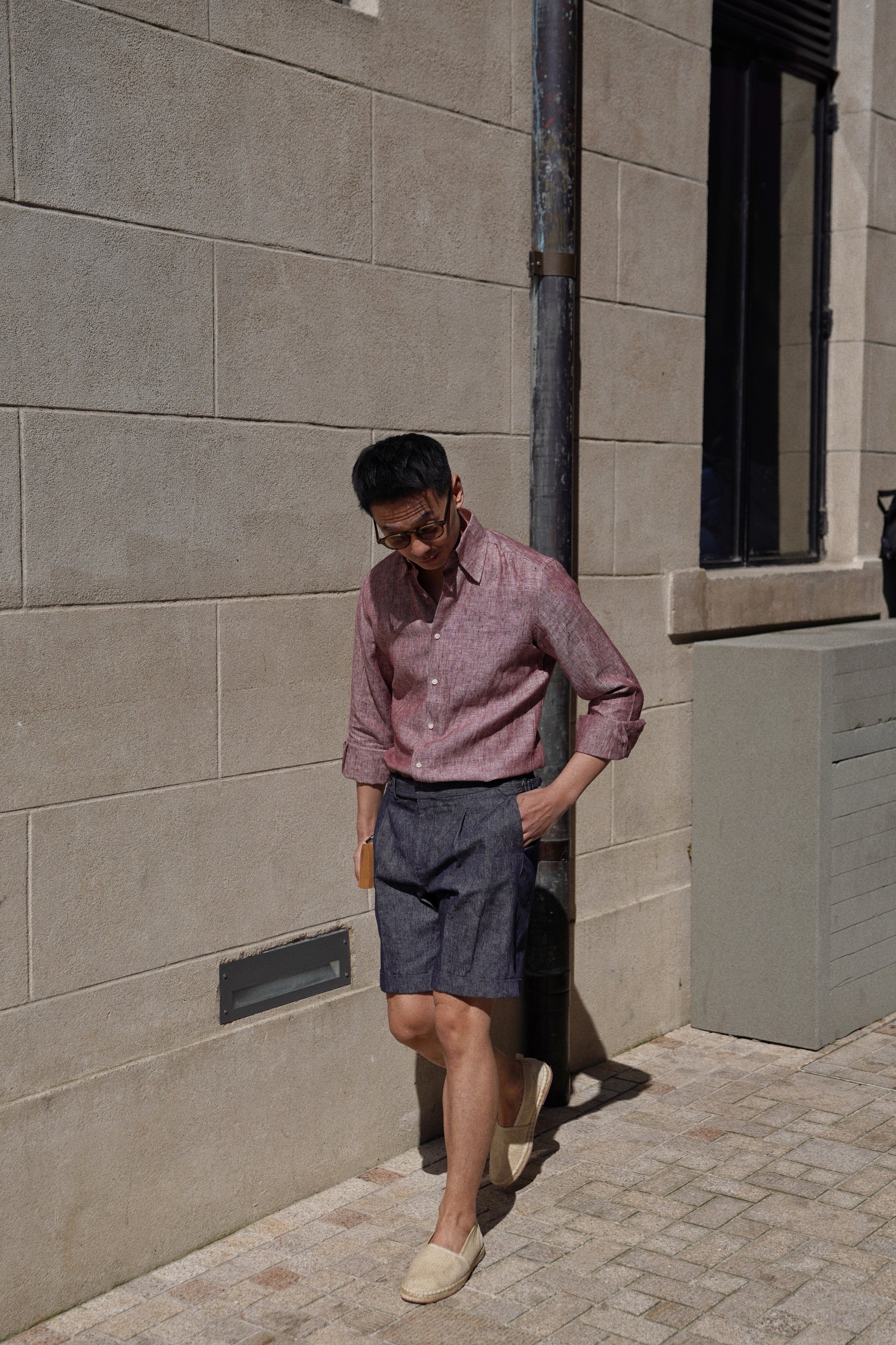 Indigo Linen Cotton Denim Shorts