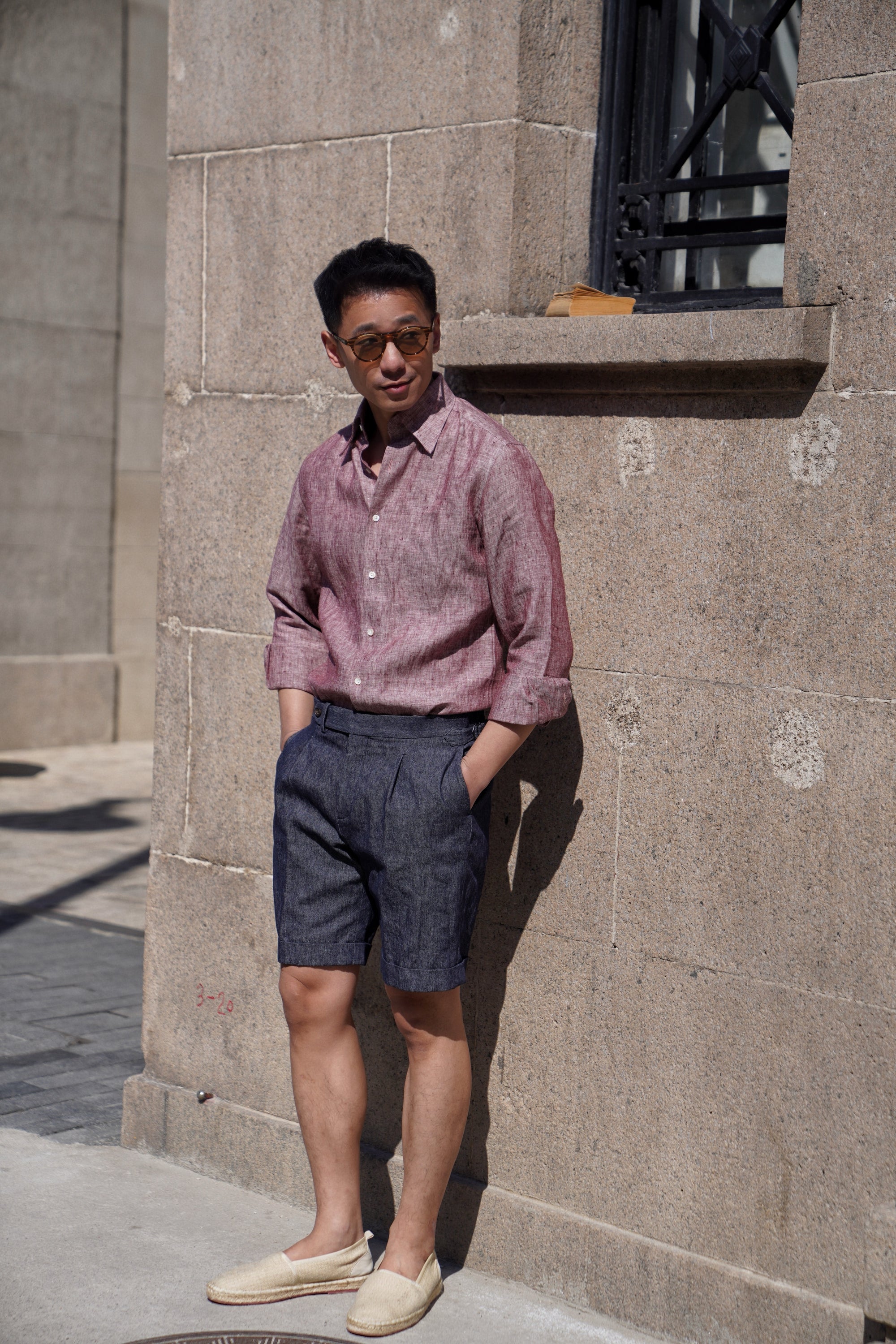 Indigo Linen Cotton Denim Shorts