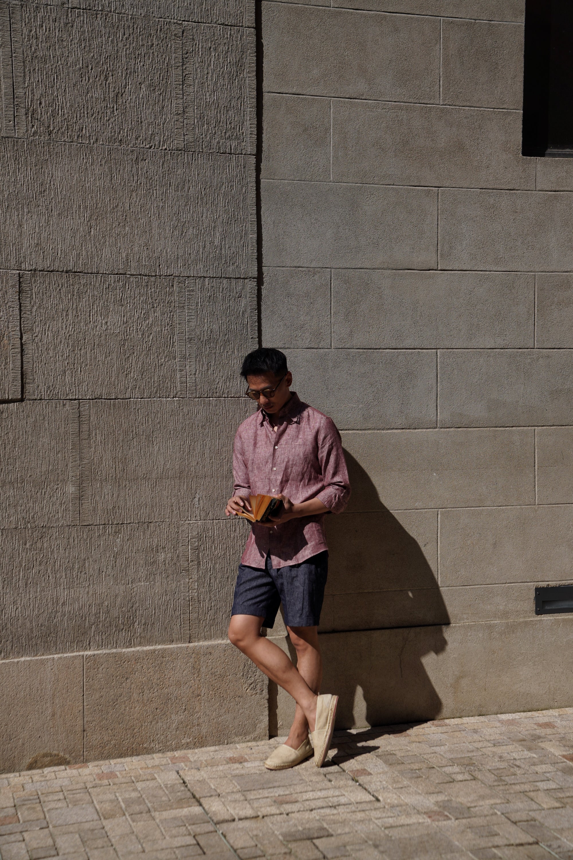 Indigo Linen Cotton Denim Shorts