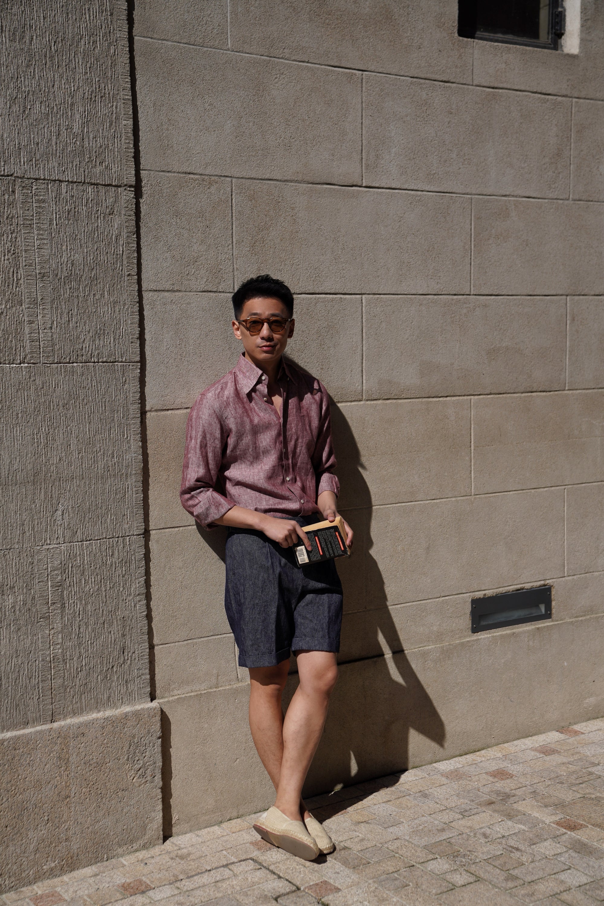 Indigo Linen Cotton Denim Shorts