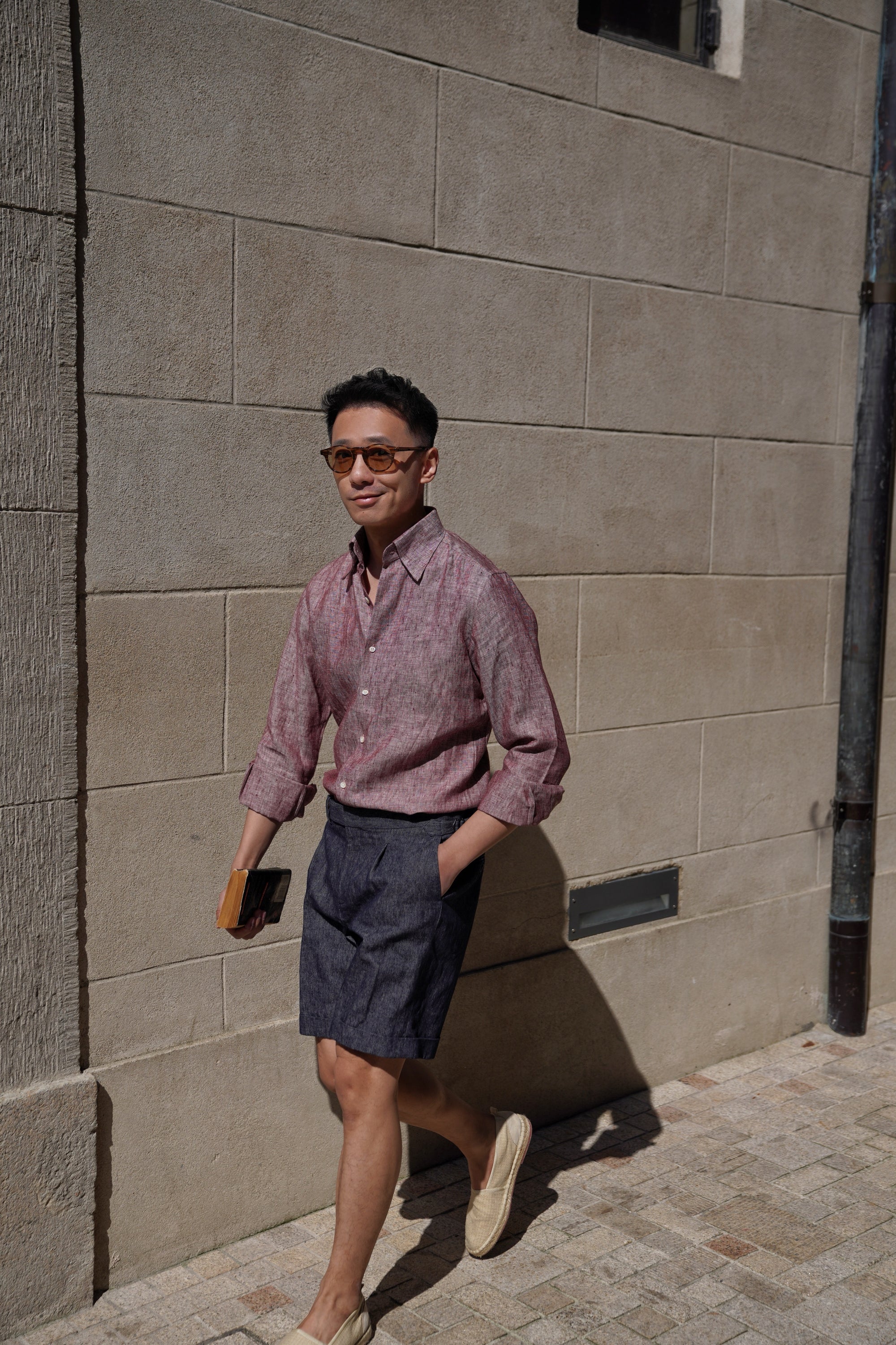 MTO Lake Green / Clay Red Linen Shirt