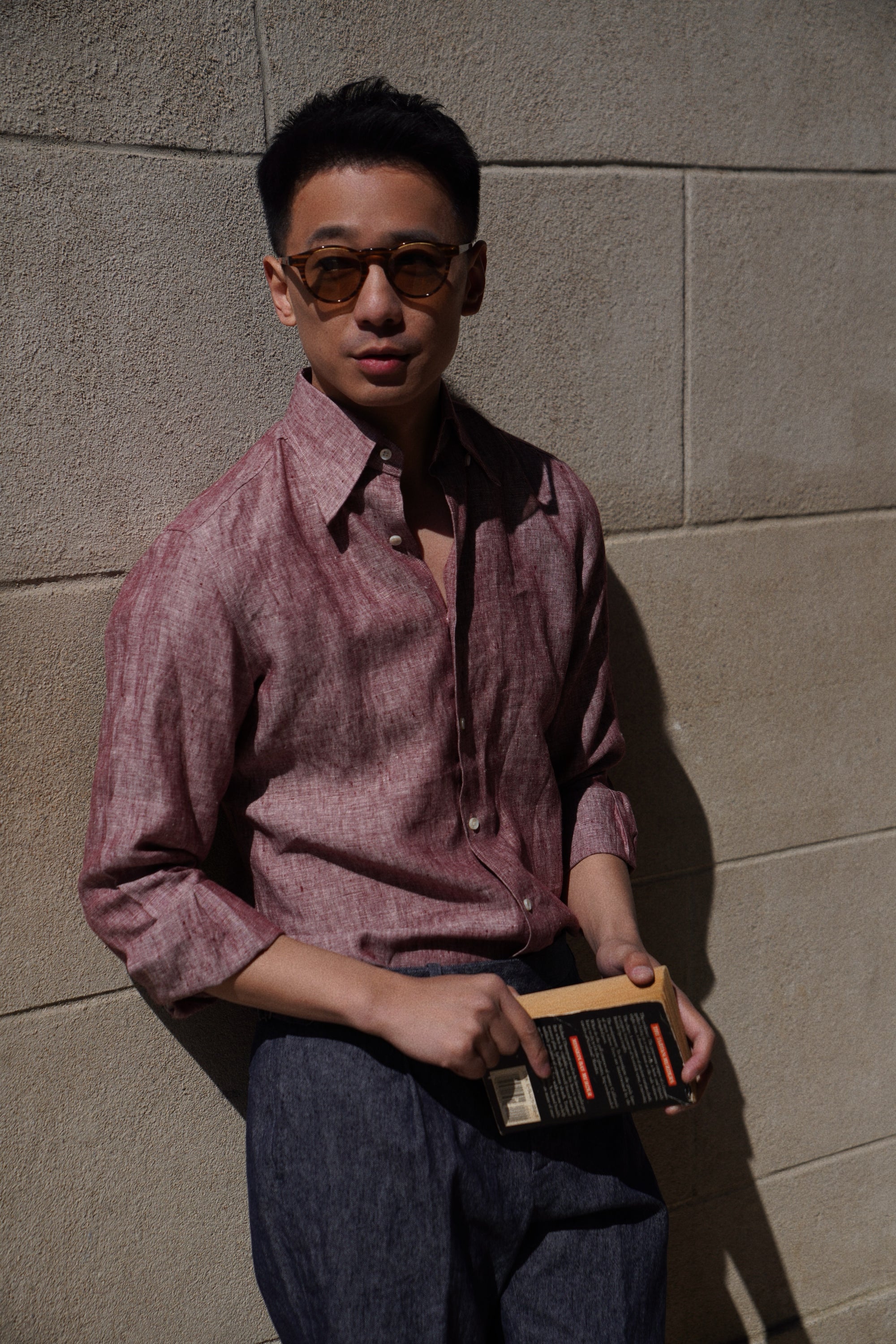 MTO Lake Green / Clay Red Linen Shirt