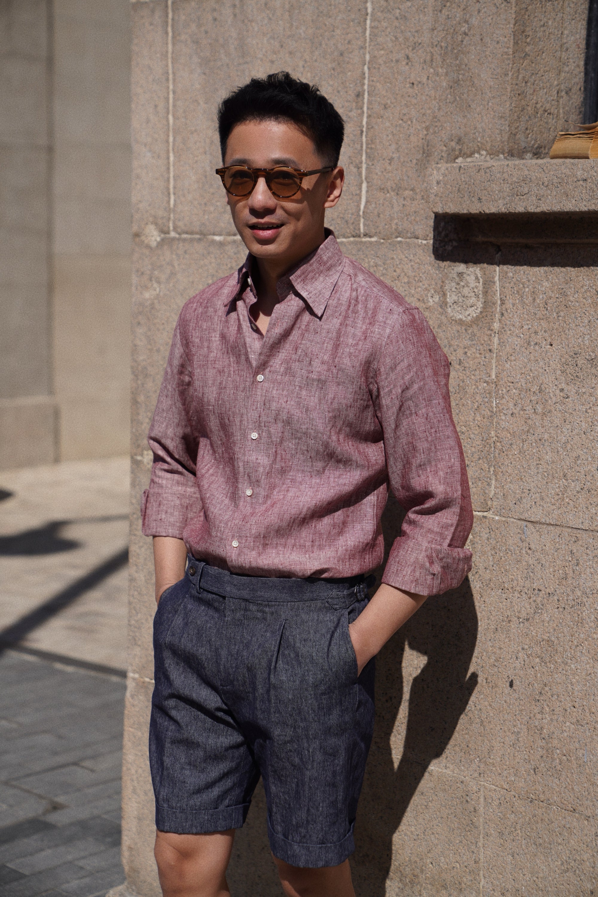 MTO Lake Green / Clay Red Linen Shirt