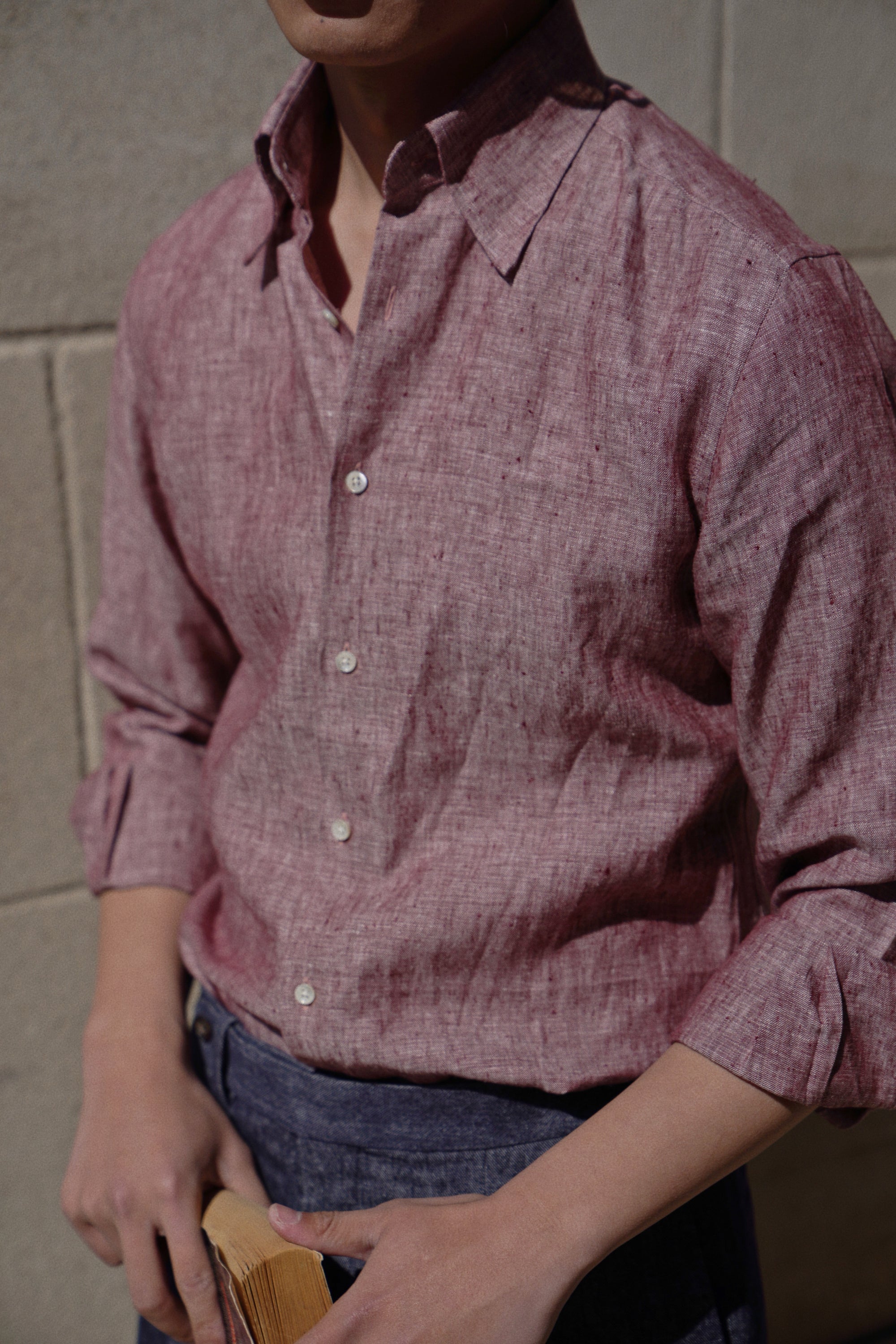 MTO Lake Green / Clay Red Linen Shirt
