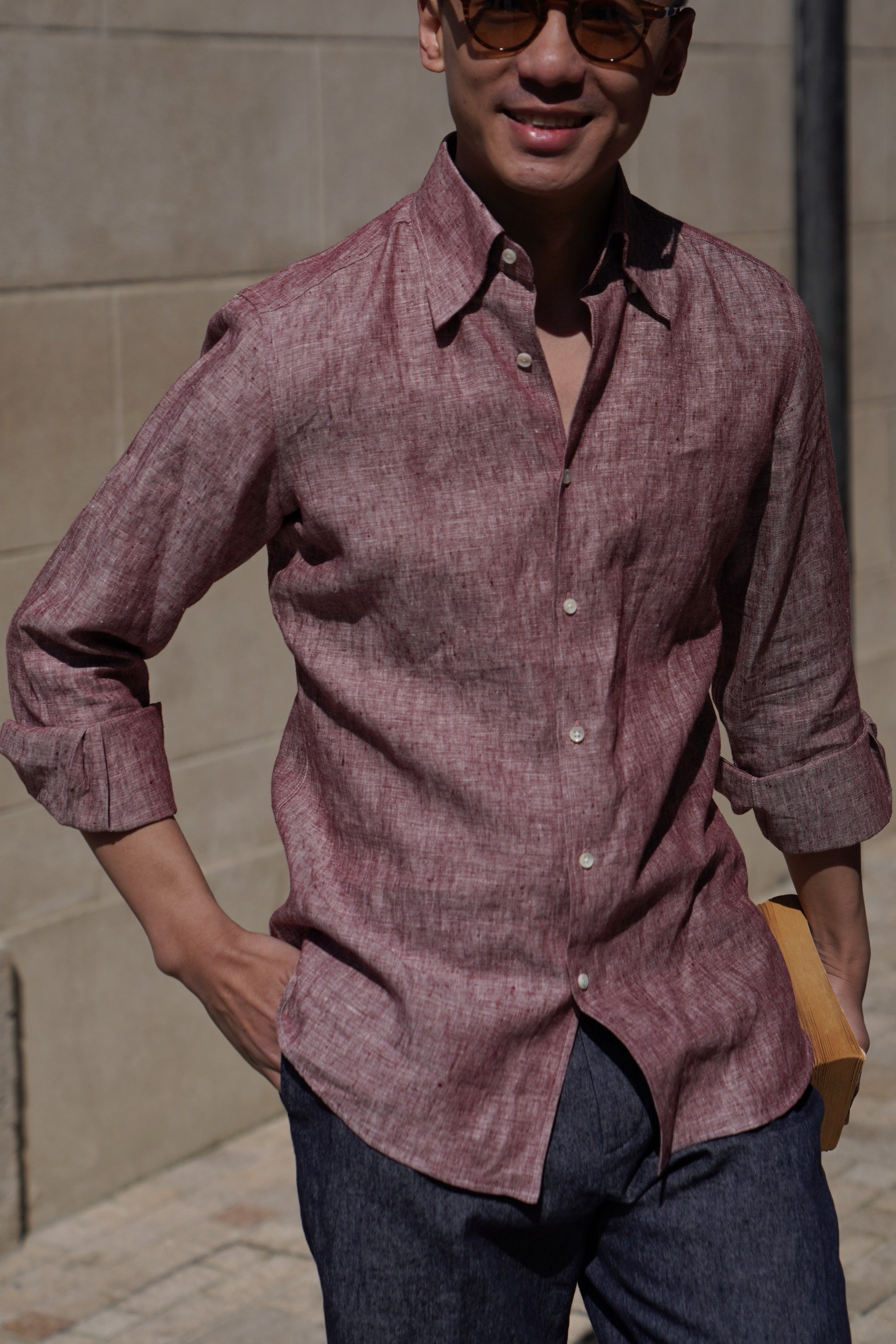 MTO Lake Green / Clay Red Linen Shirt