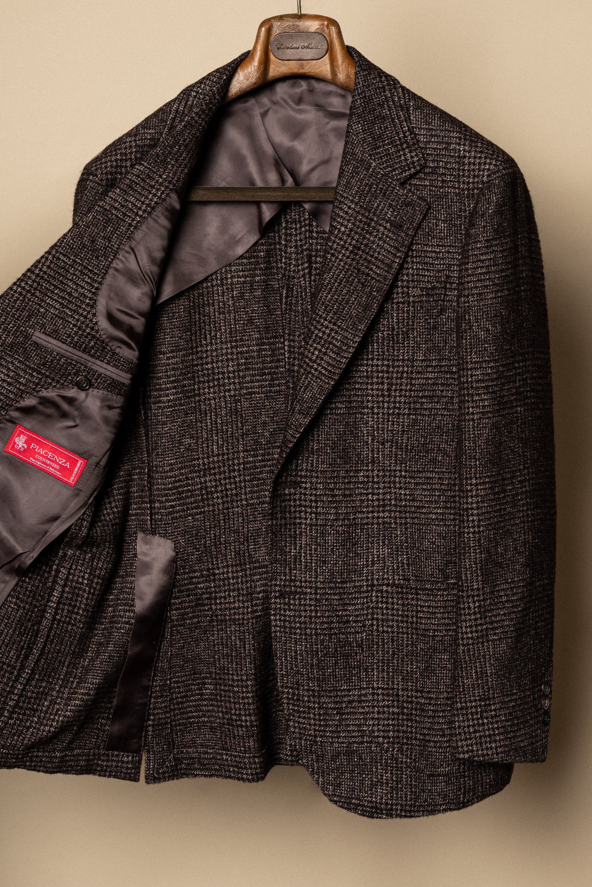 MTO Dark Brown Glen Check Camel Hair Silk Cashmere Jacket #369