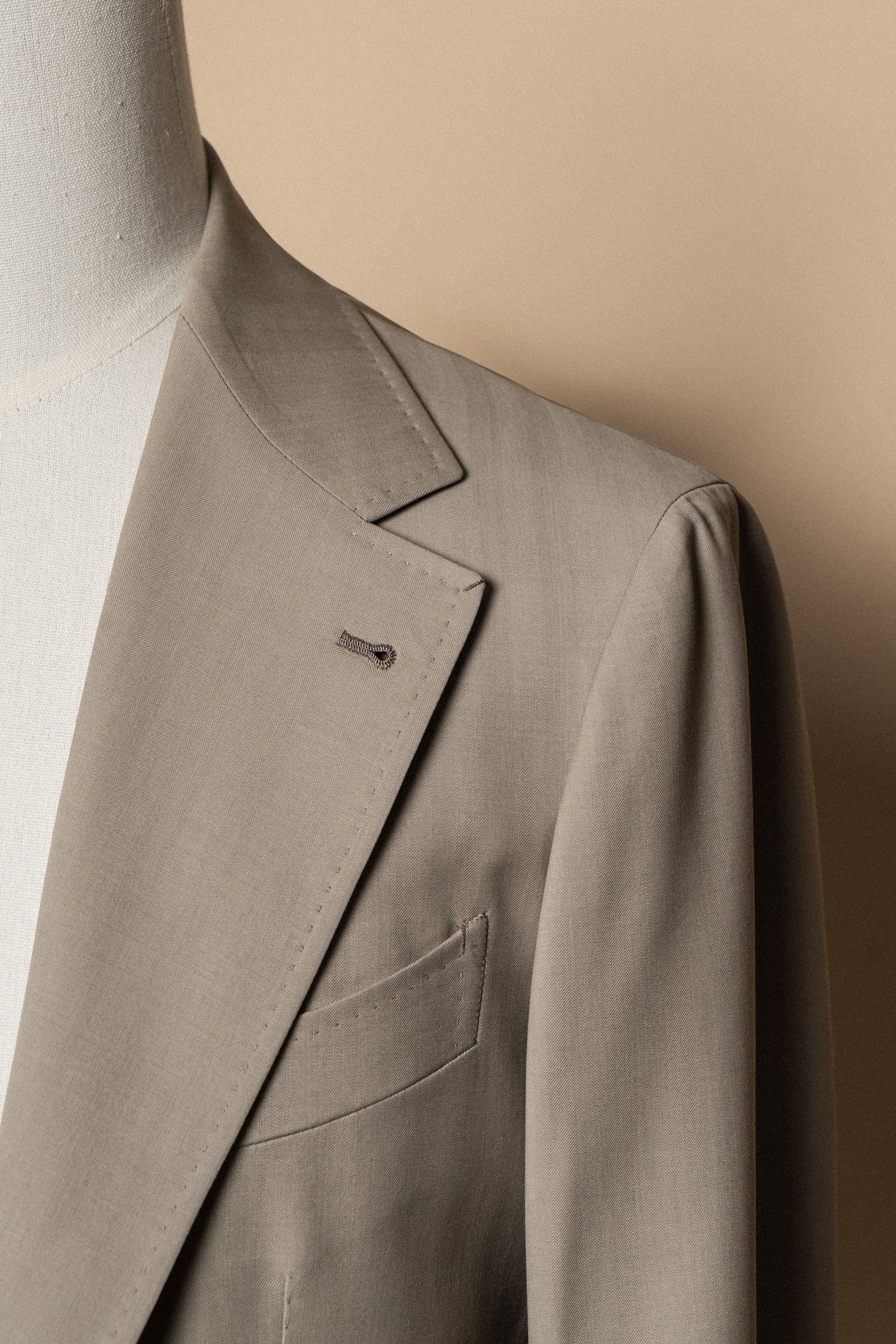 MTO Khaki Herringbone 16 Micron 140s Suit #413