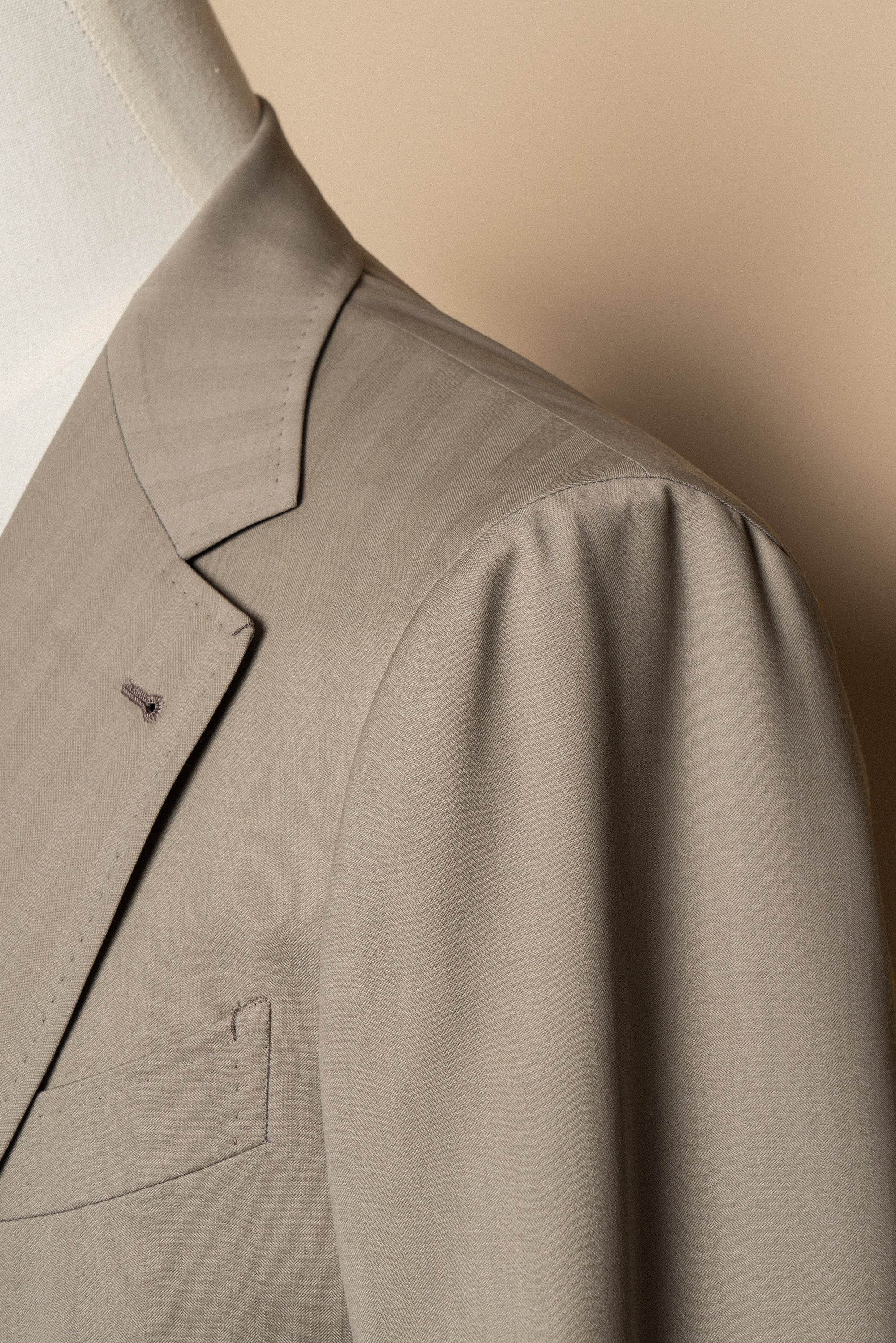MTO Khaki Herringbone 16 Micron 140s Suit #413