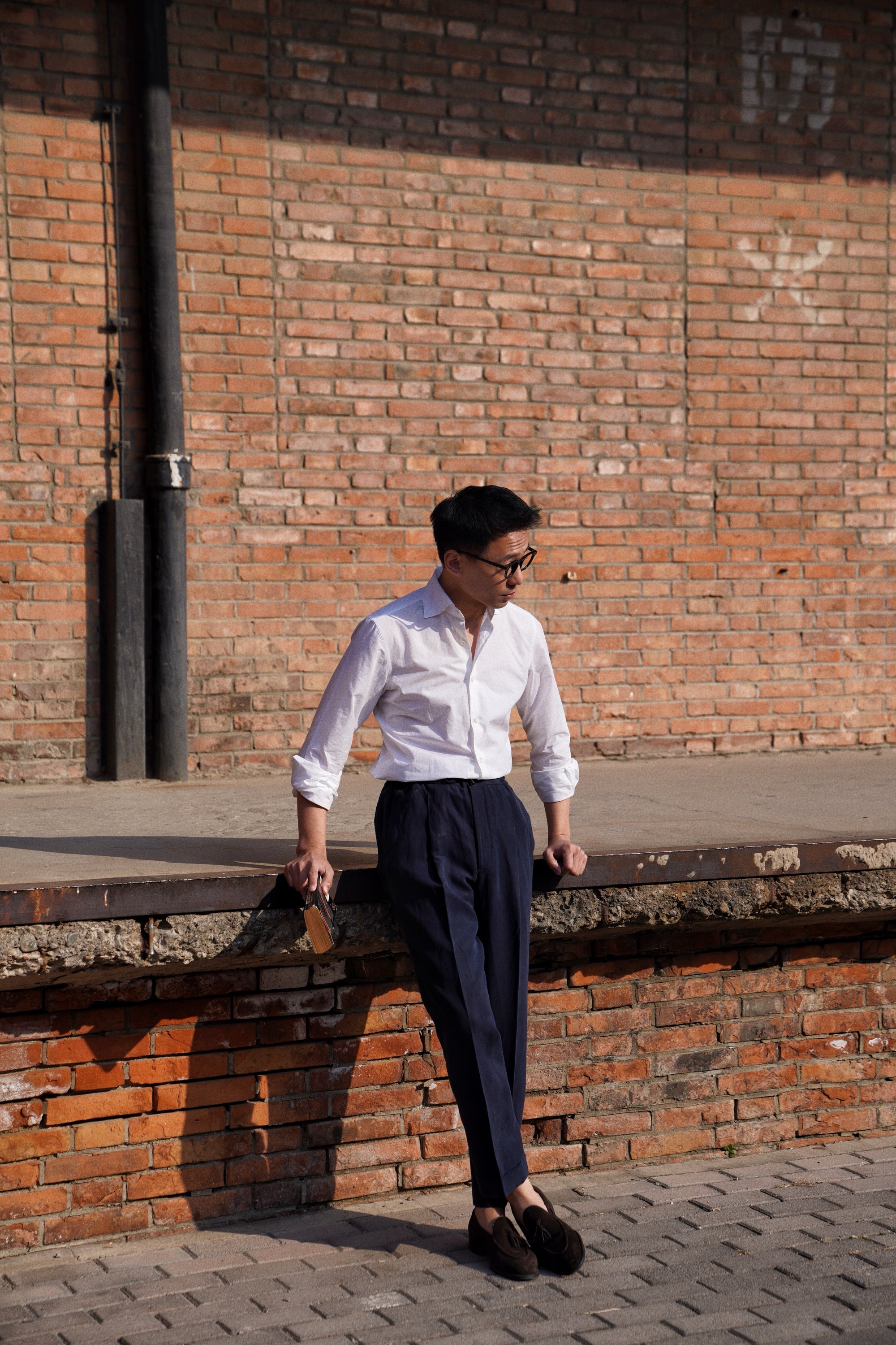 Navy Silk Linen Drawstring Trousers