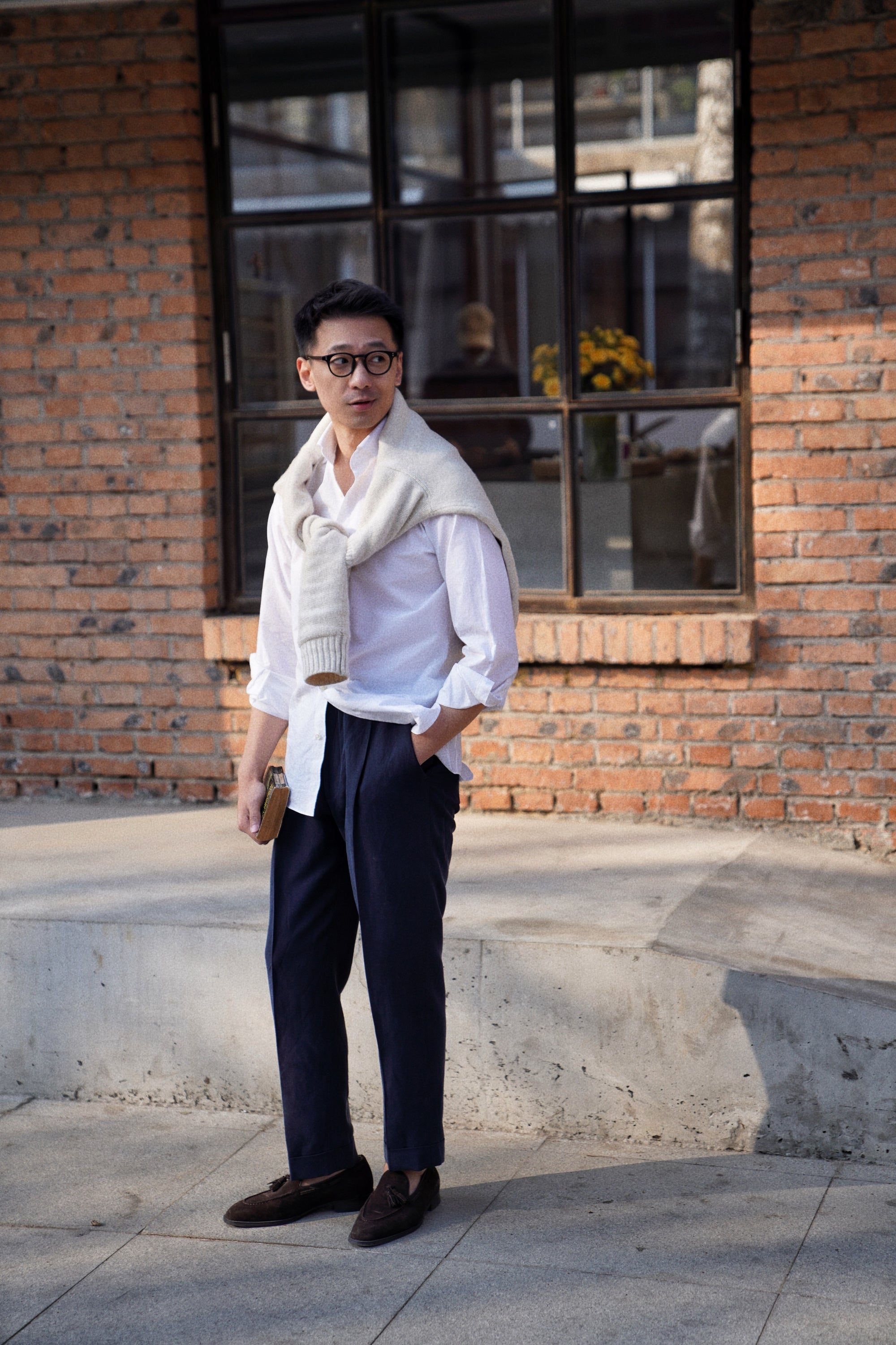 Navy Silk Linen Drawstring Trousers