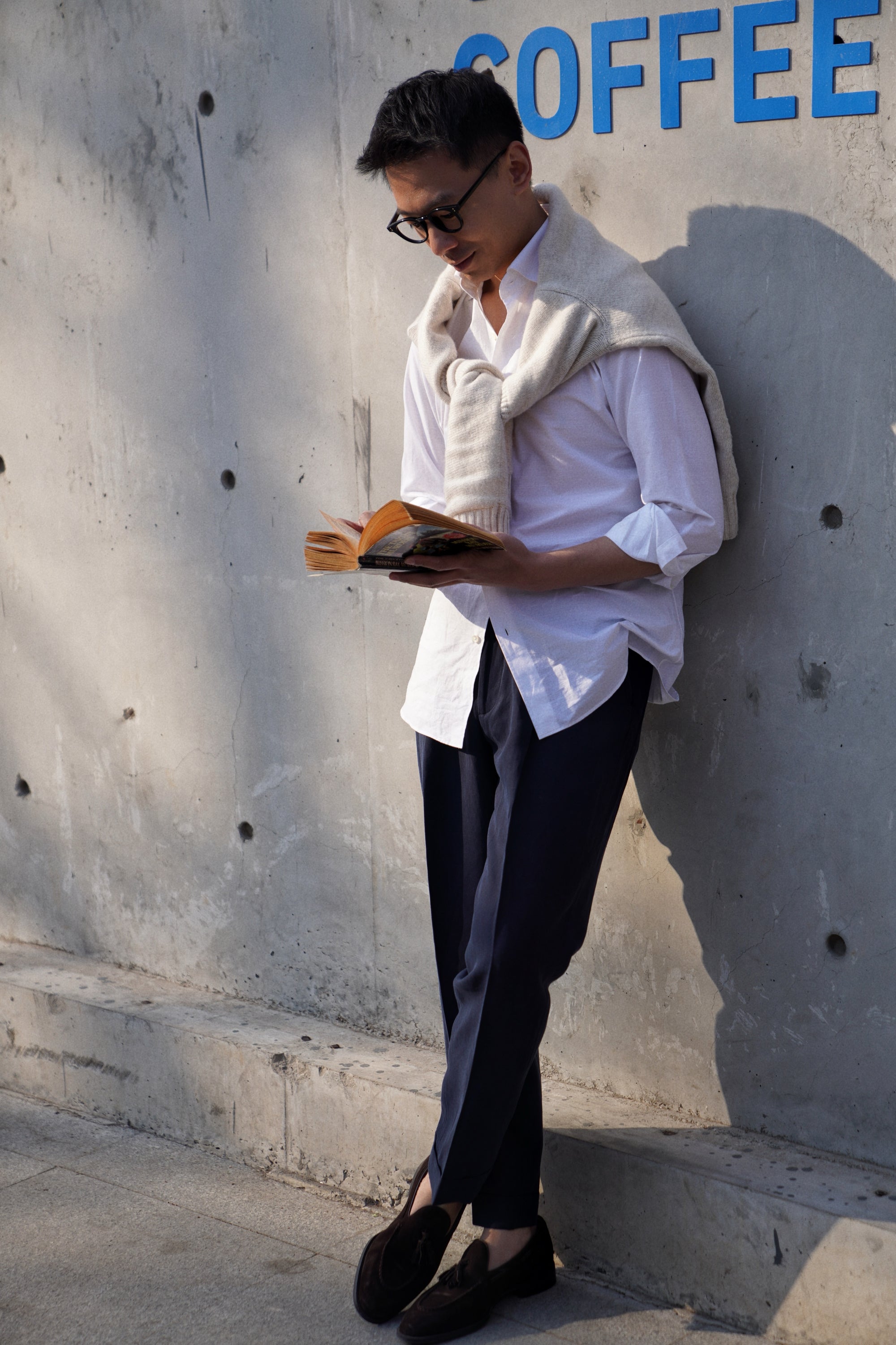 Navy Silk Linen Drawstring Trousers