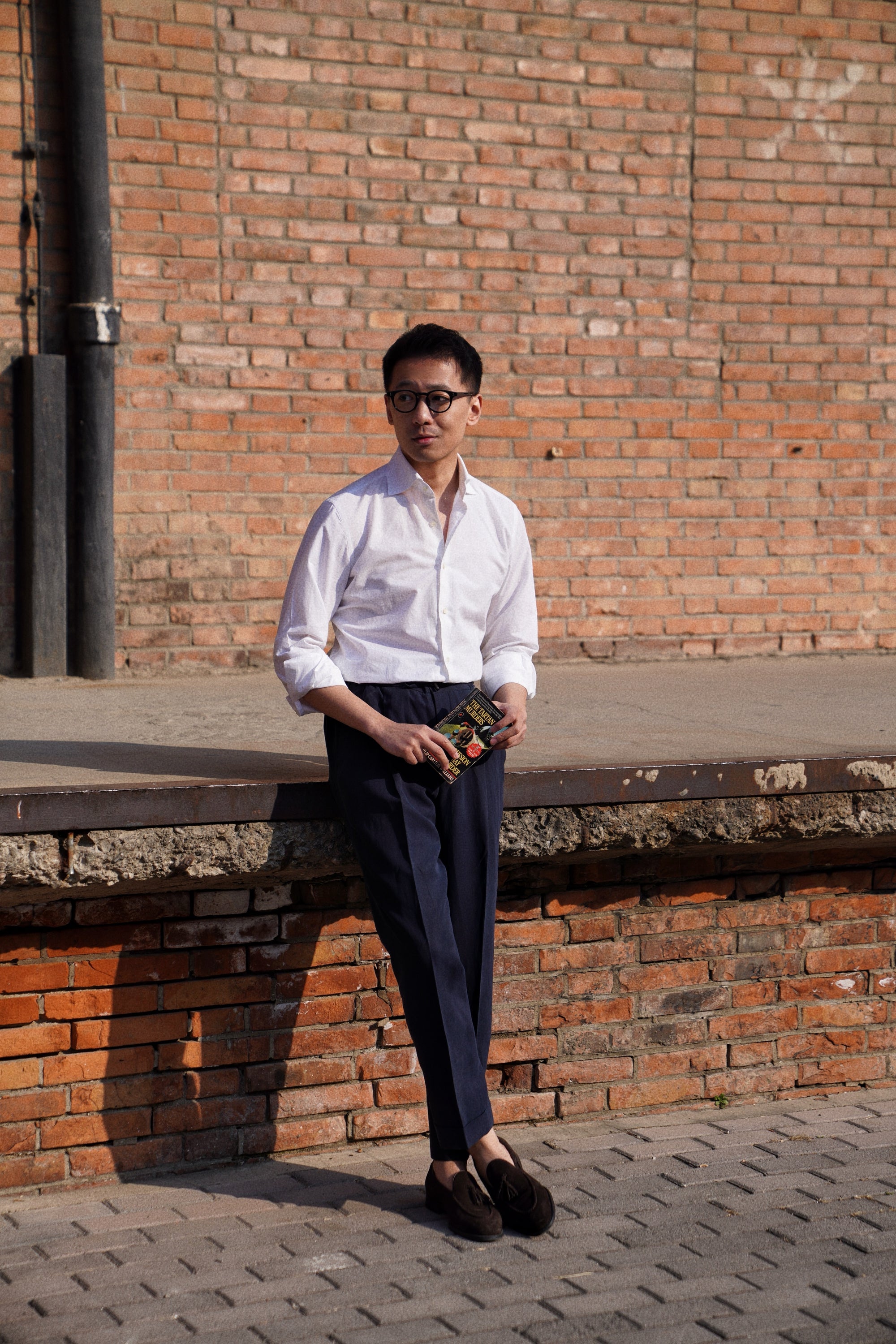 Navy Silk Linen Drawstring Trousers