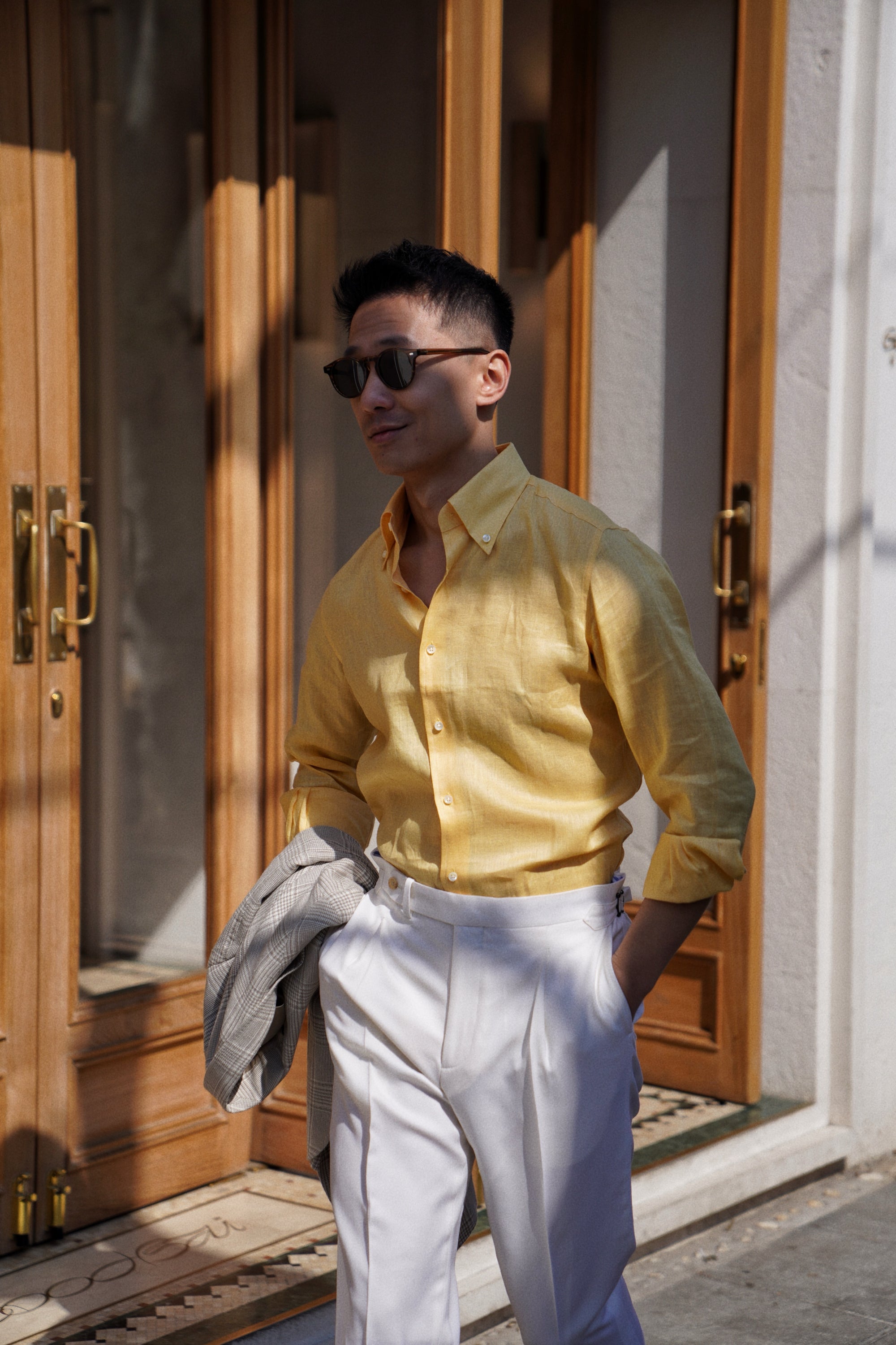 MTO Lemon / Emerald Linen Shirt