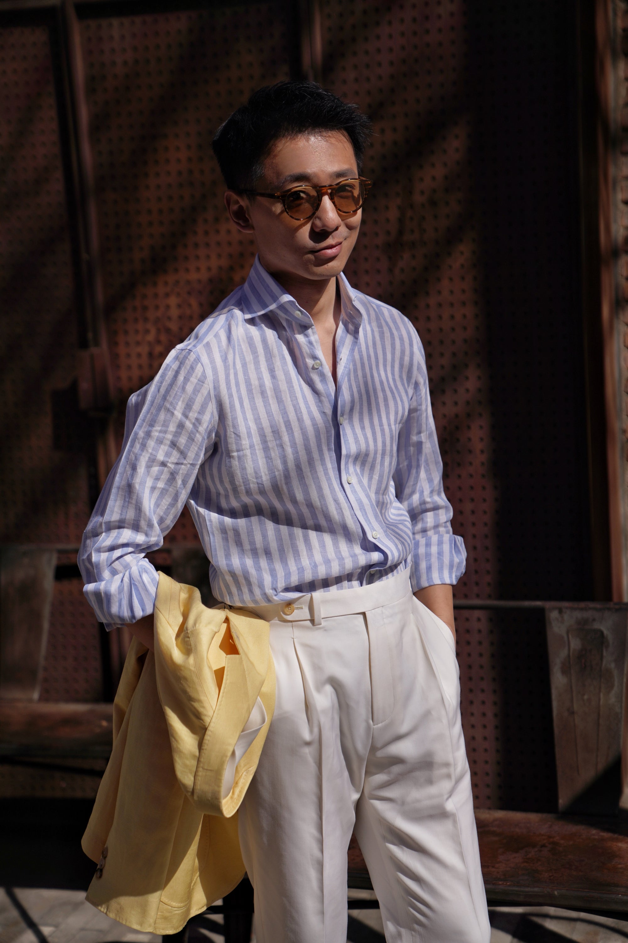 MTO Pale Blue Stipe Linen Shirt #431