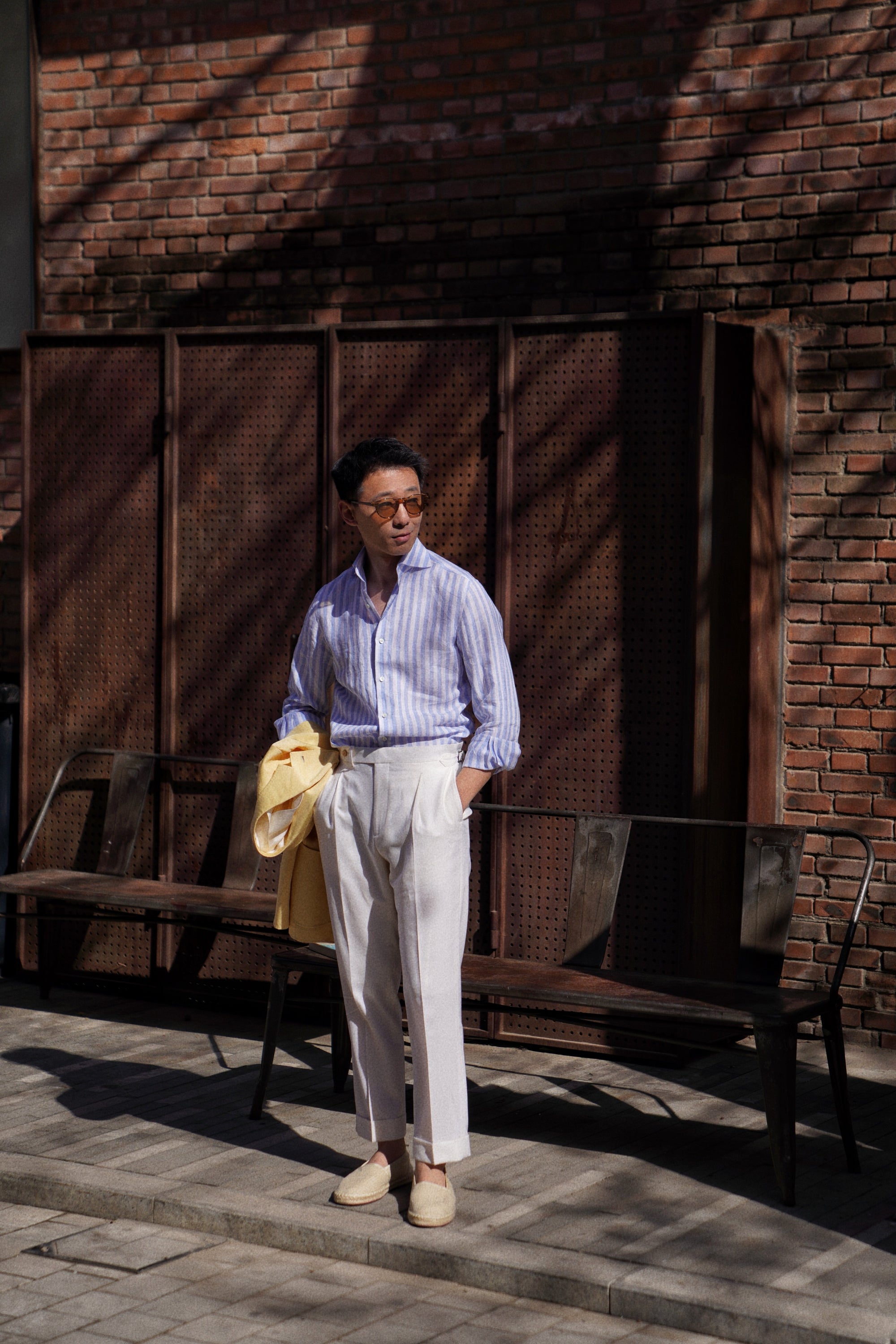 MTO Pale Blue Stipe Linen Shirt #431
