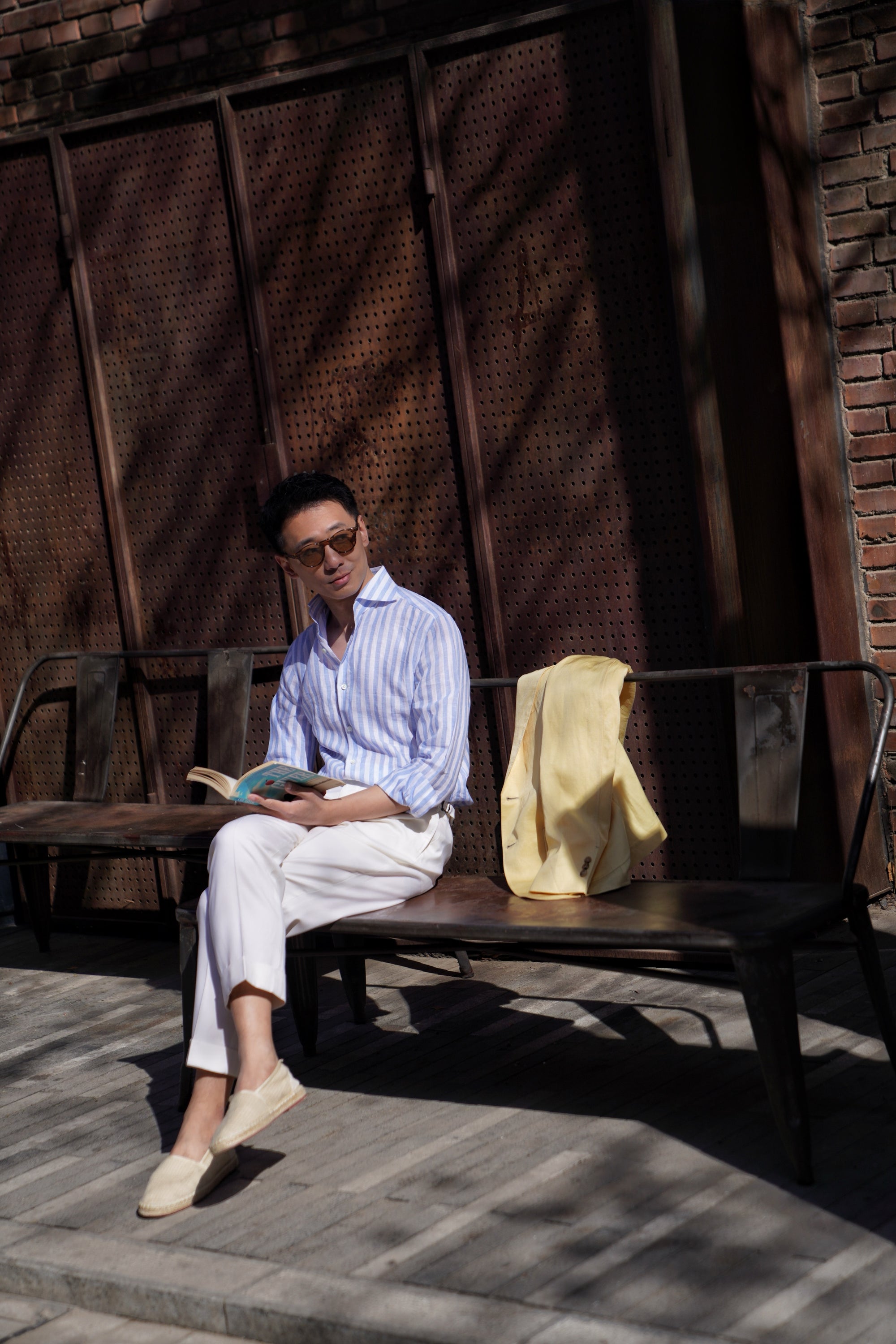MTO Pale Blue Stipe Linen Shirt #431