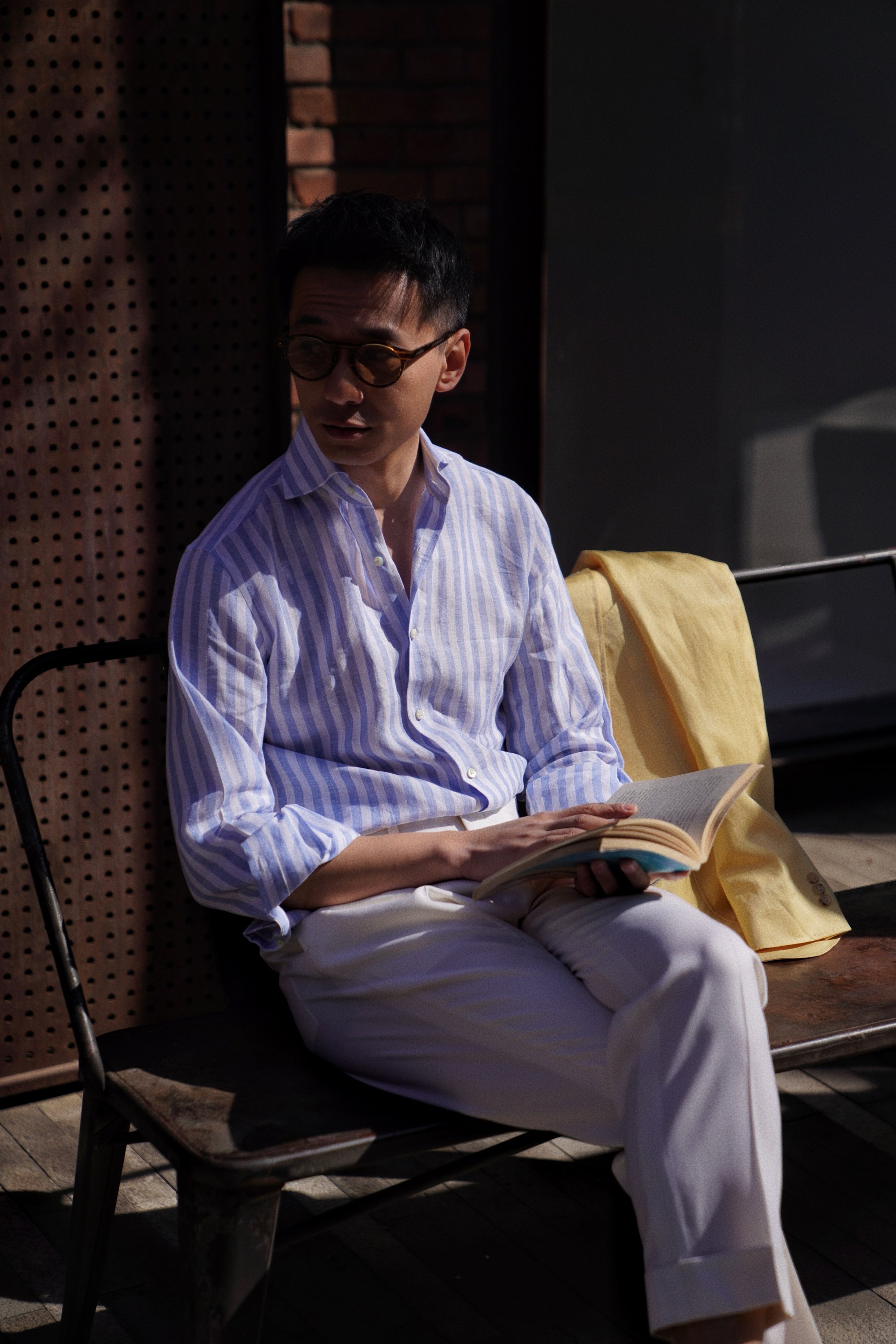 MTO Pale Blue Stipe Linen Shirt #431