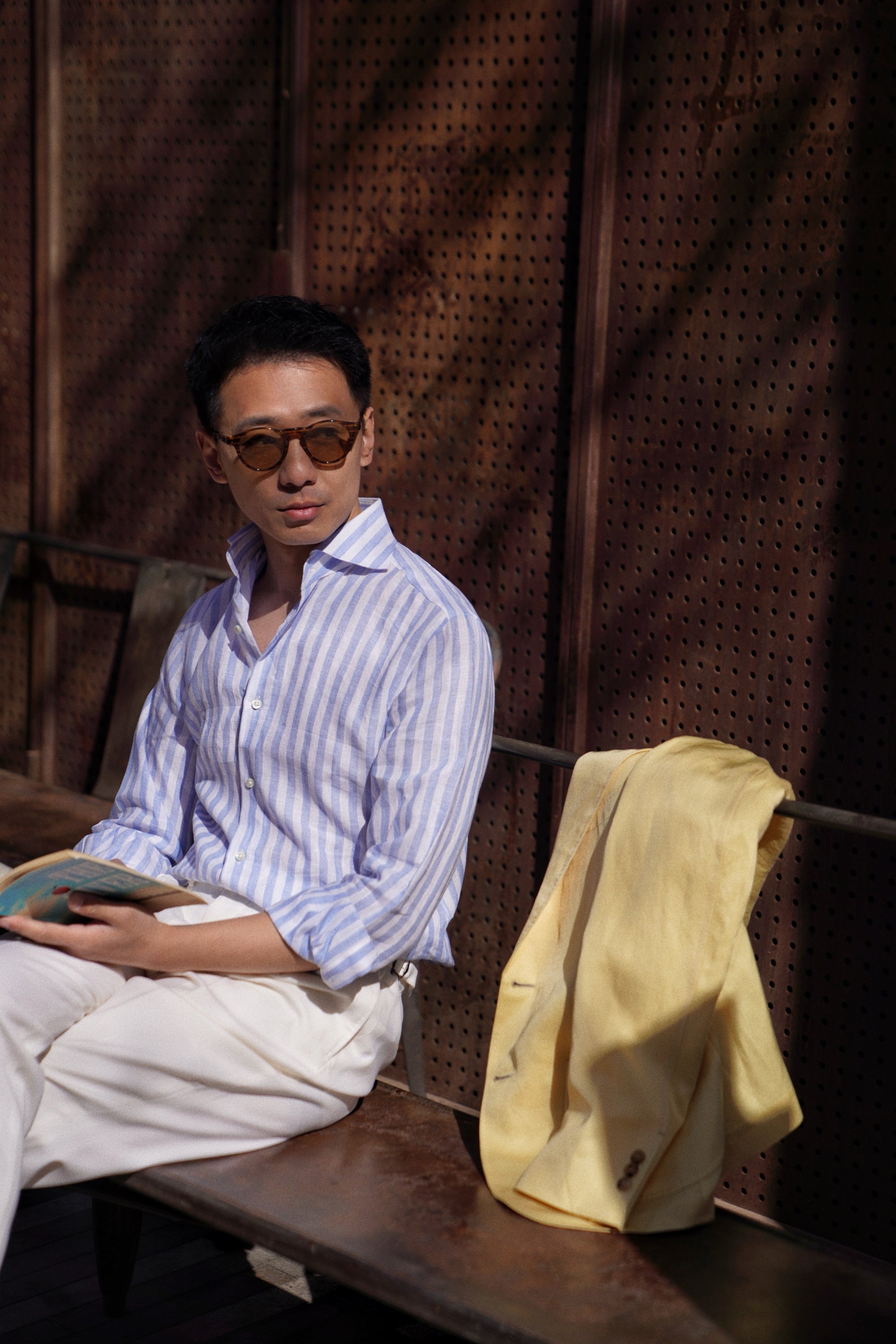 MTO Pale Blue Stipe Linen Shirt #431