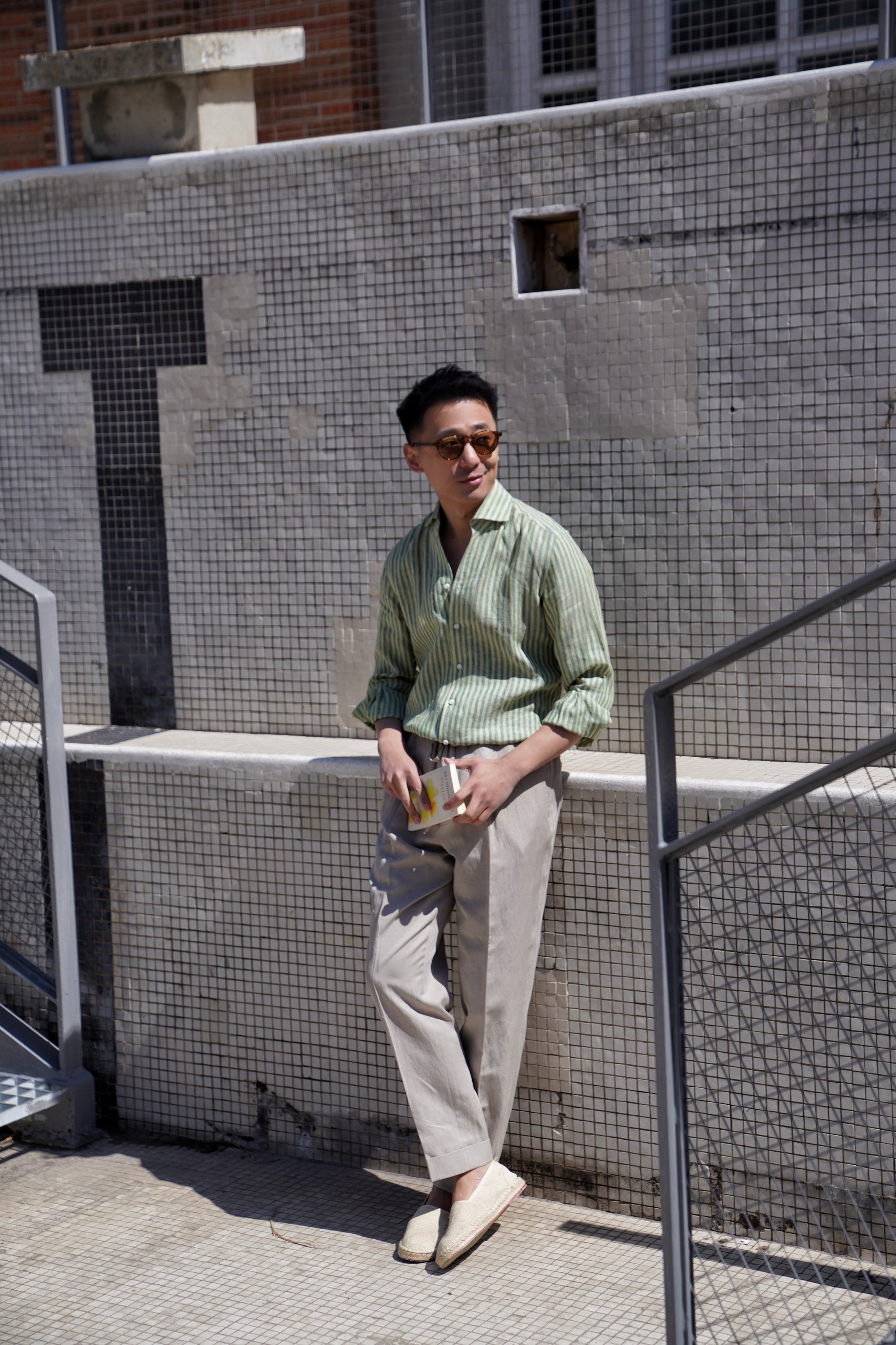 MTO Olive Yellow Stipe Linen Shirt #417
