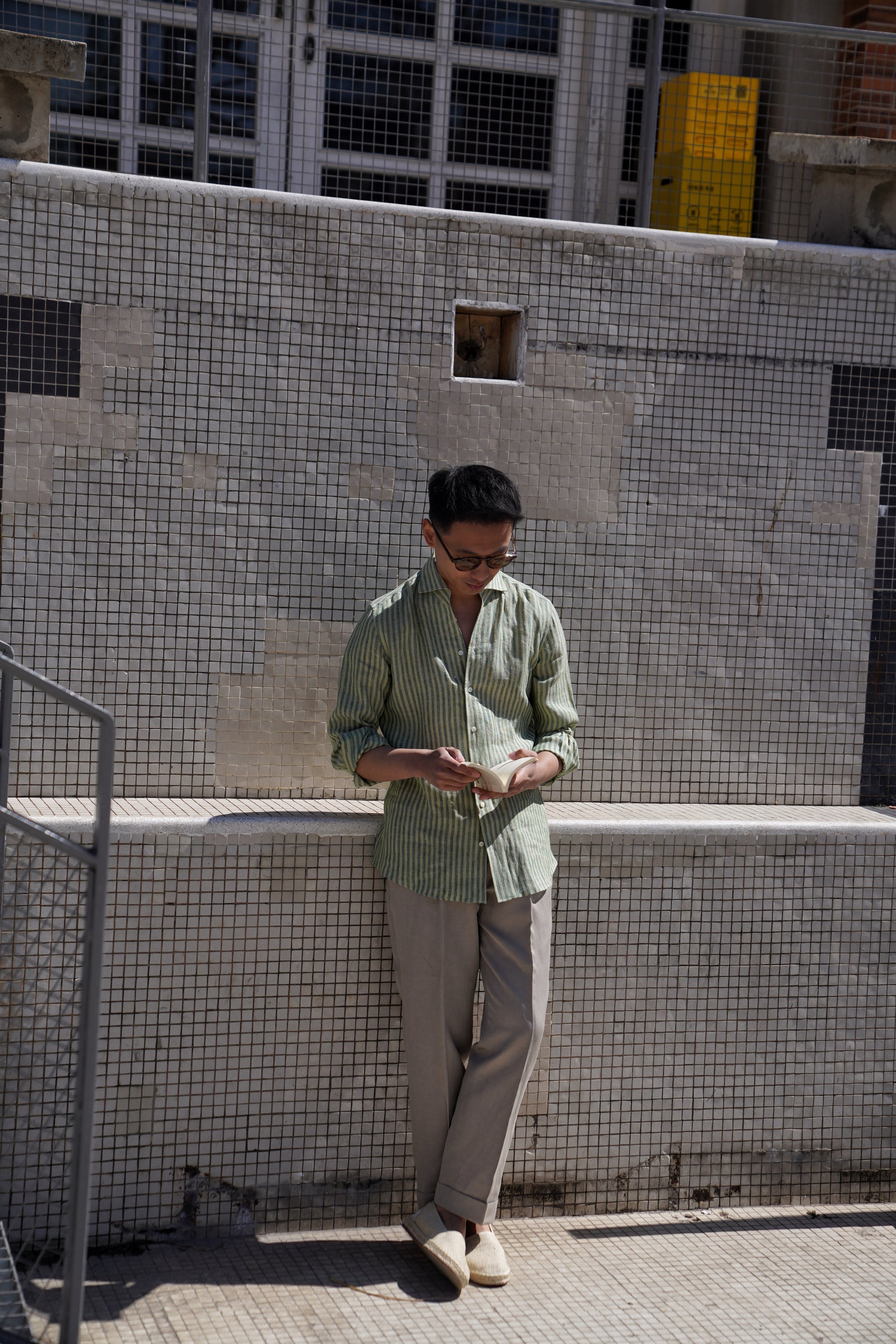 MTO Olive Yellow Stipe Linen Shirt #417