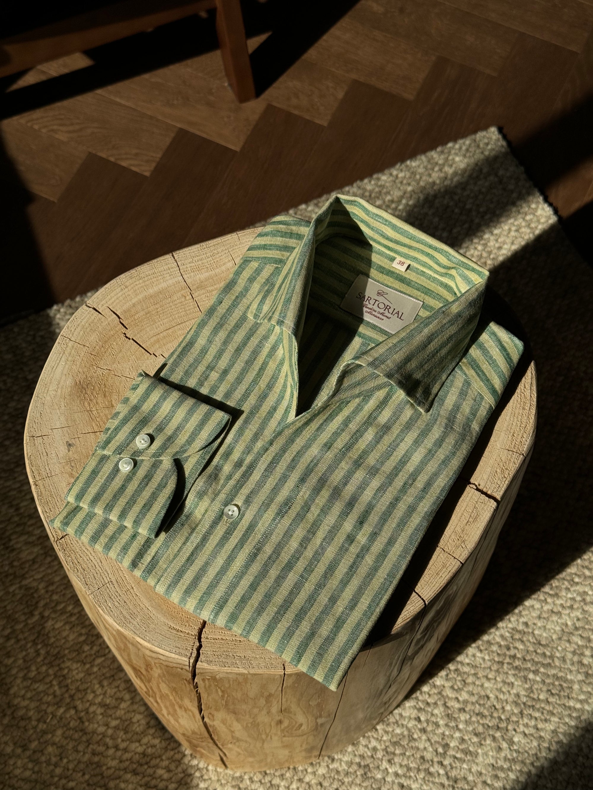 MTO Olive Yellow Stipe Linen Shirt #417