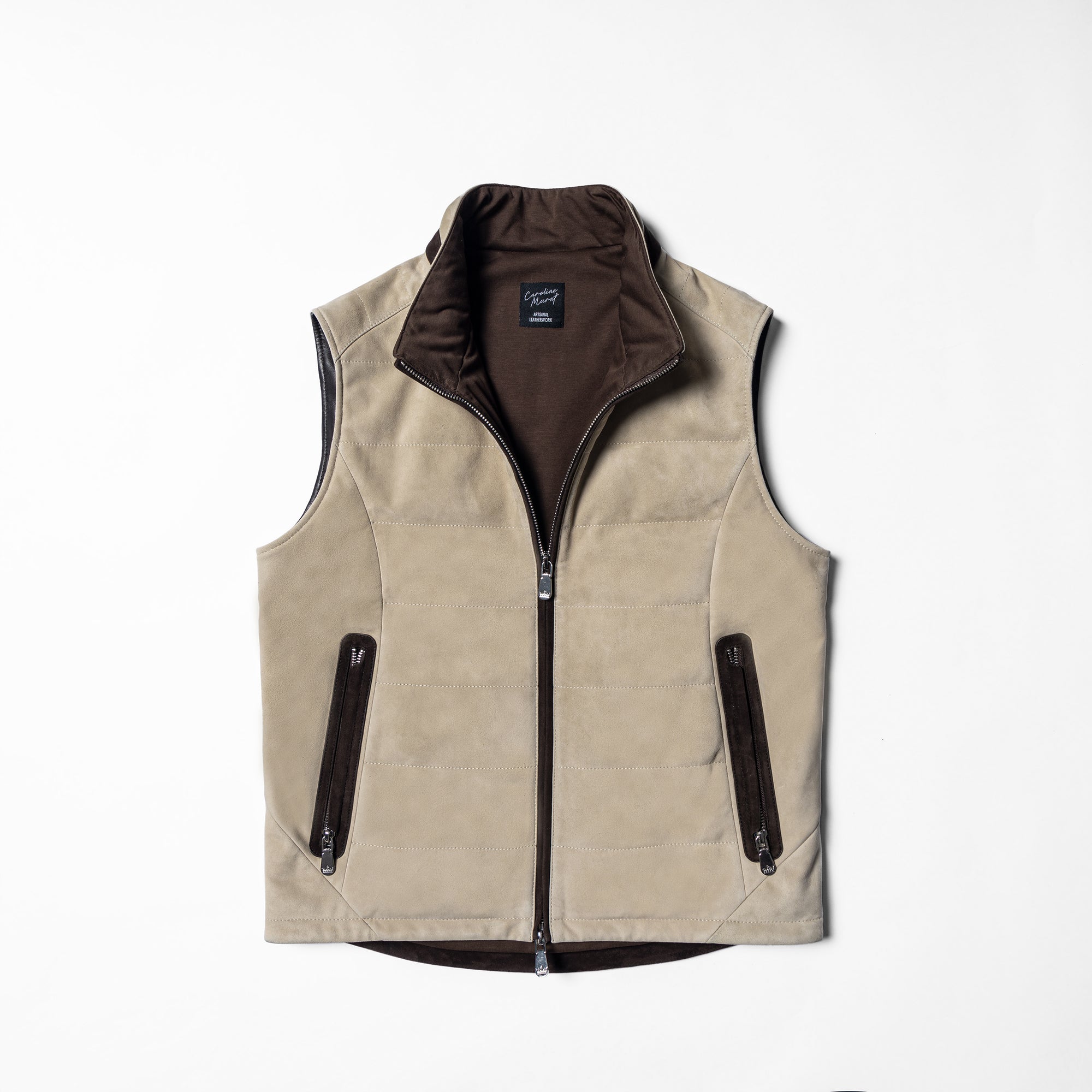 [Preorder] Beige Camel Sheepskin Suede Gilet