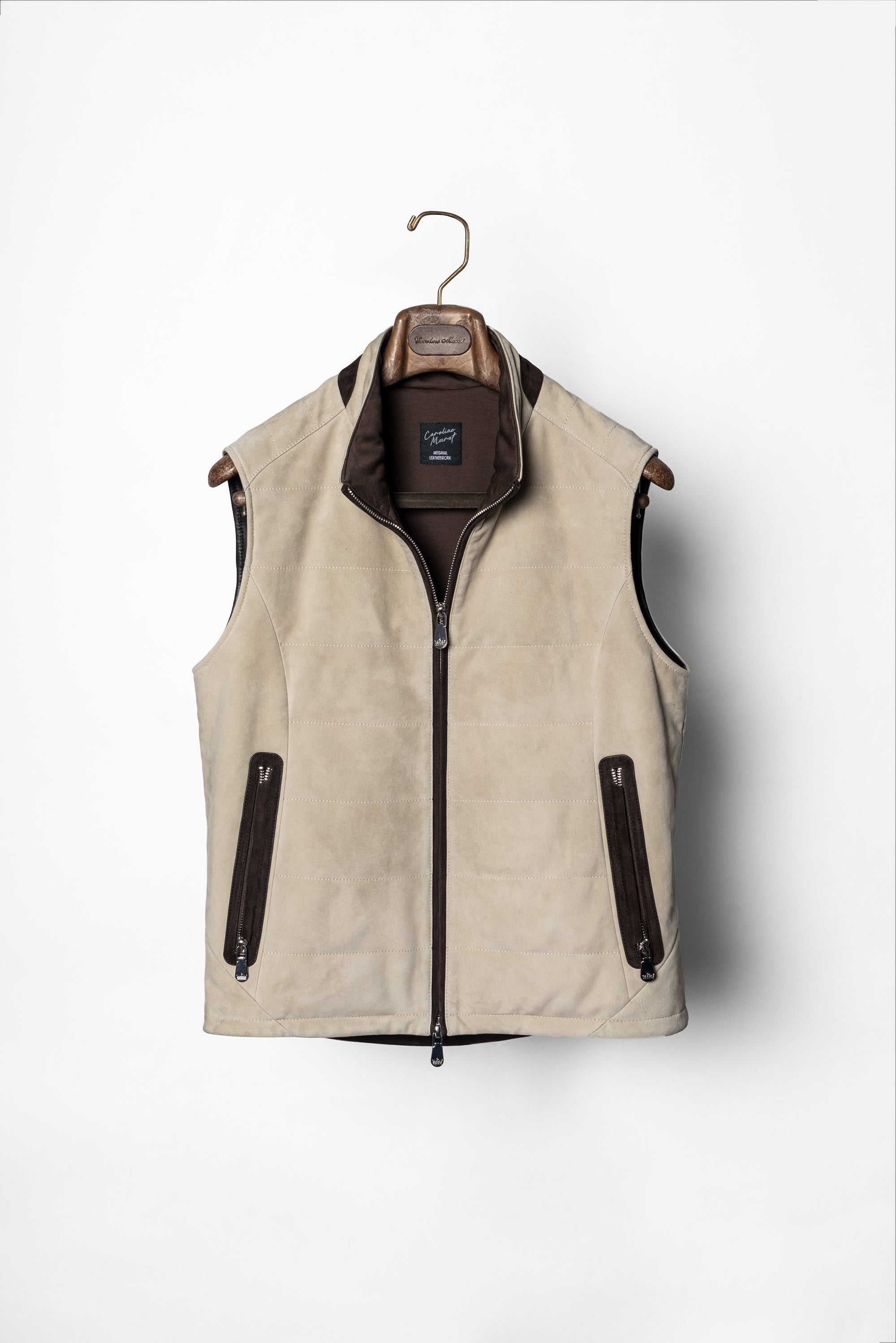 [Preorder] Beige Camel Sheepskin Suede Gilet