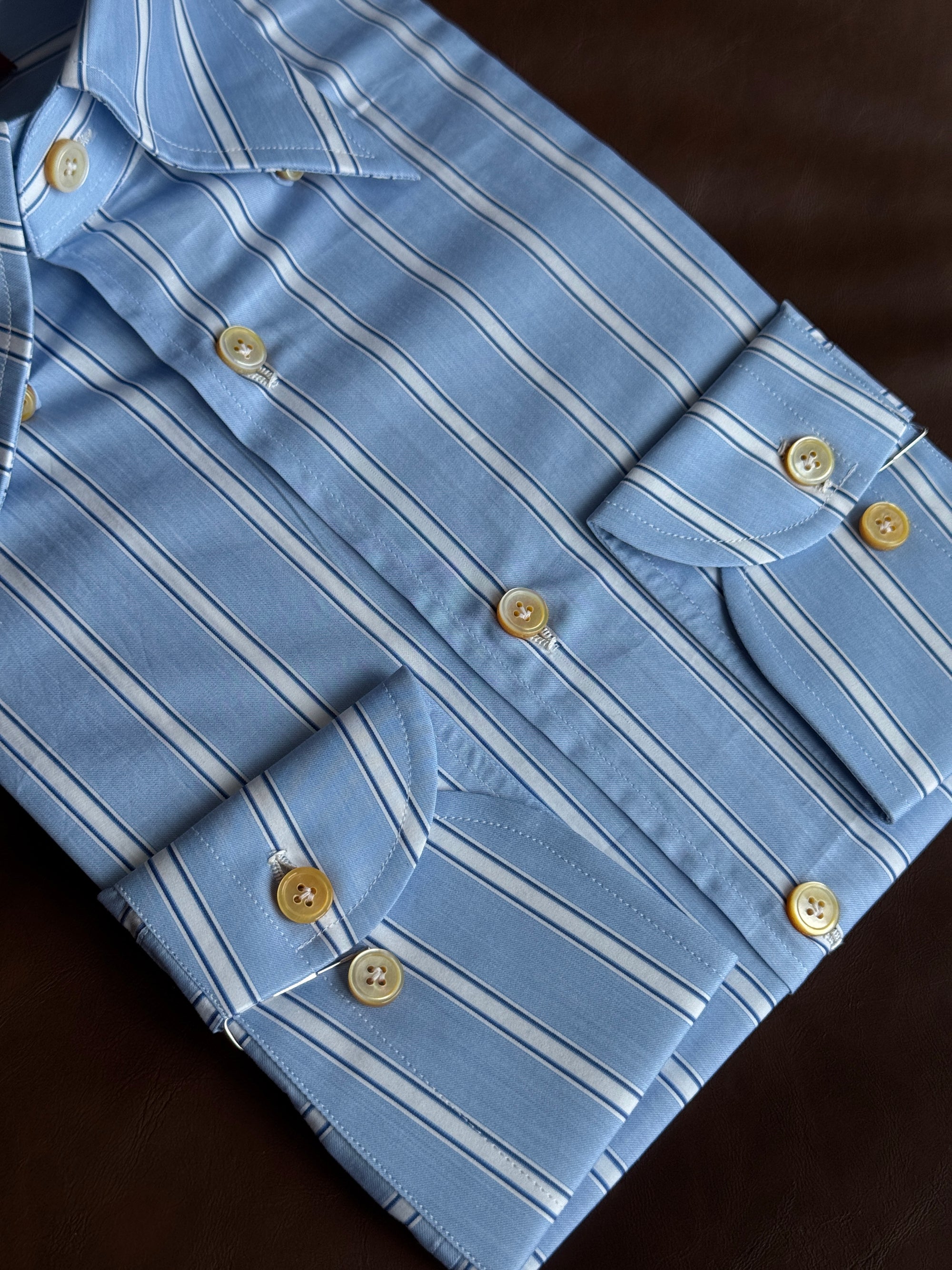 MTO Hand-stitched Pale Blue Stripe Shirt #38