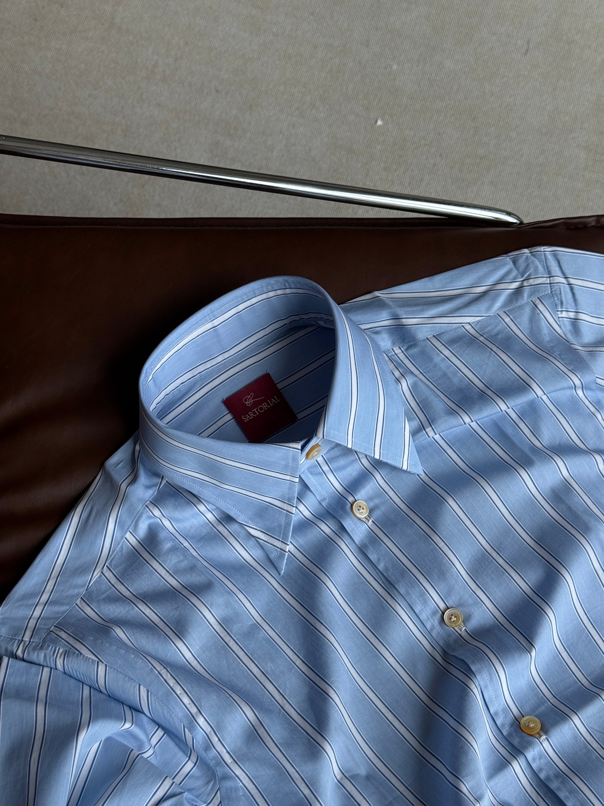 MTO Hand-stitched Pale Blue Stripe Shirt #38