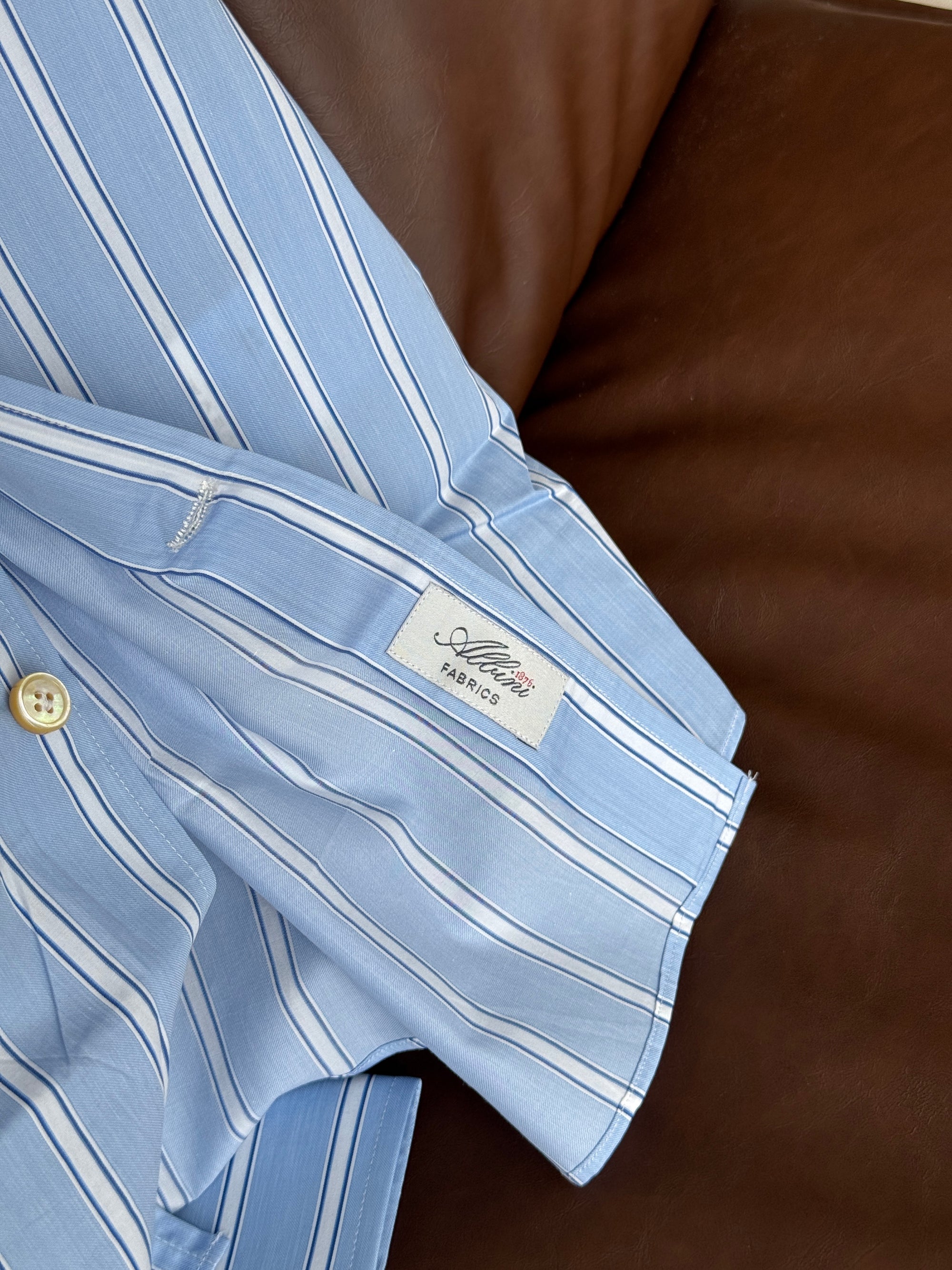 MTO Hand-stitched Pale Blue Stripe Shirt #38