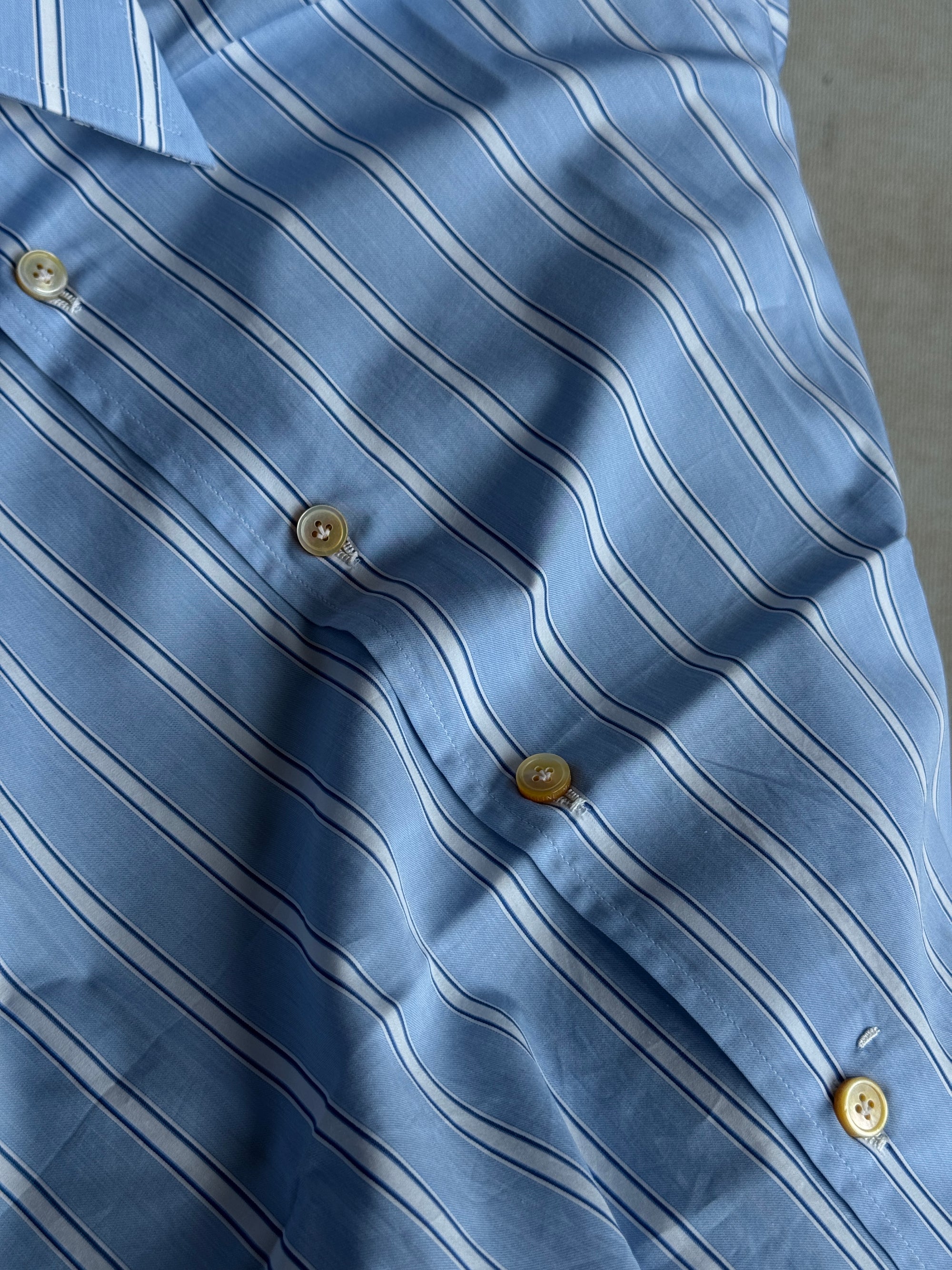 MTO Hand-stitched Pale Blue Stripe Shirt #38