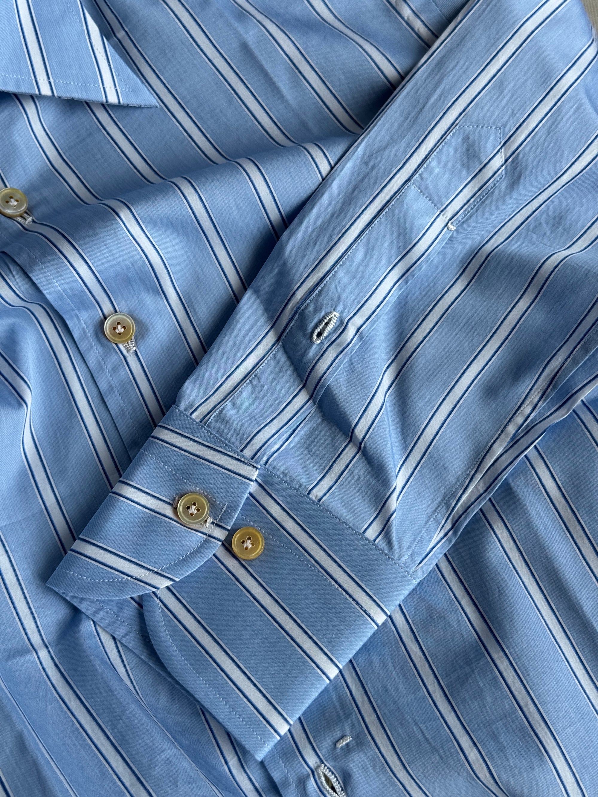 MTO Hand-stitched Pale Blue Stripe Shirt #38