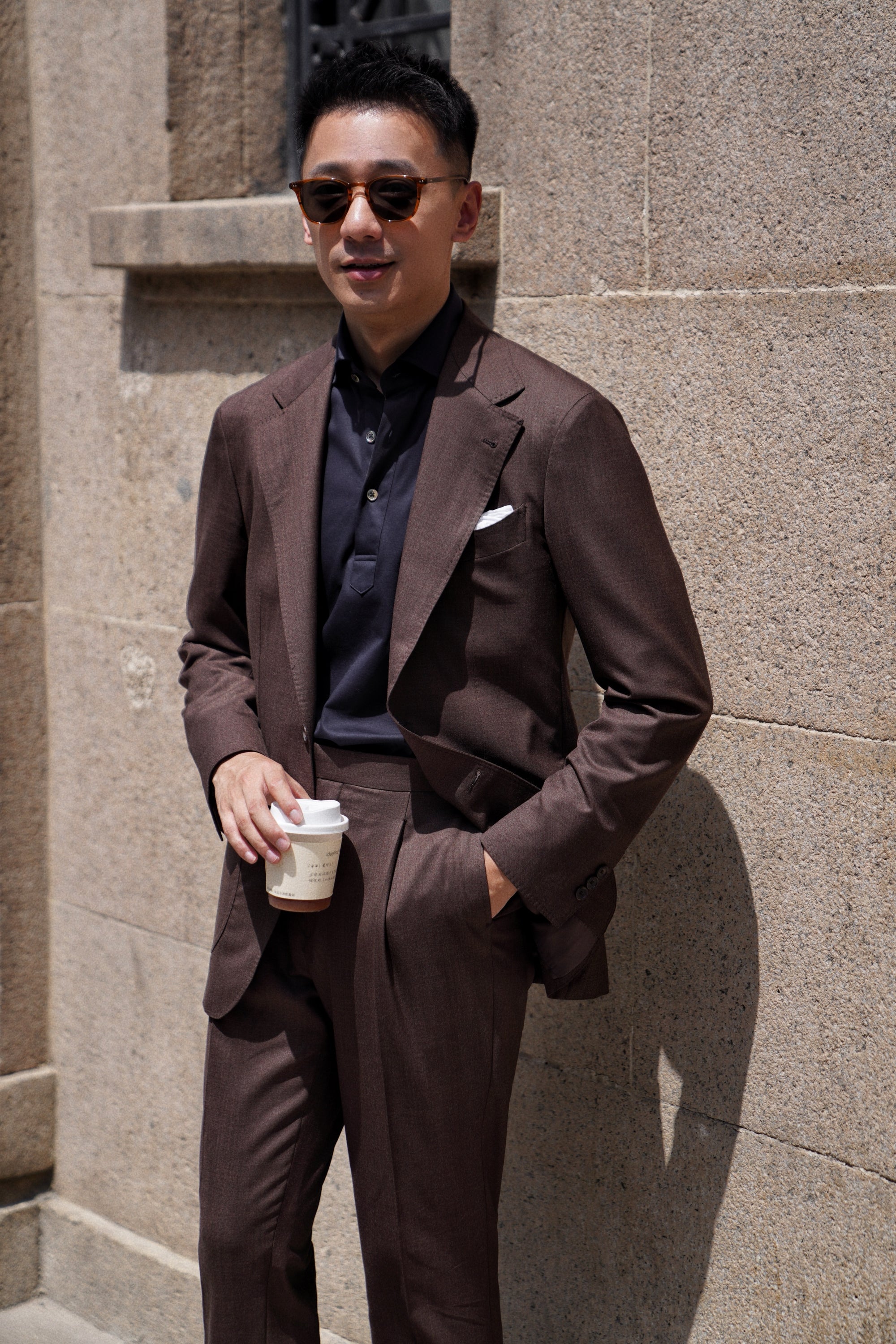 MTO Brown Sharkskin 15 Micron 160s Suit #429