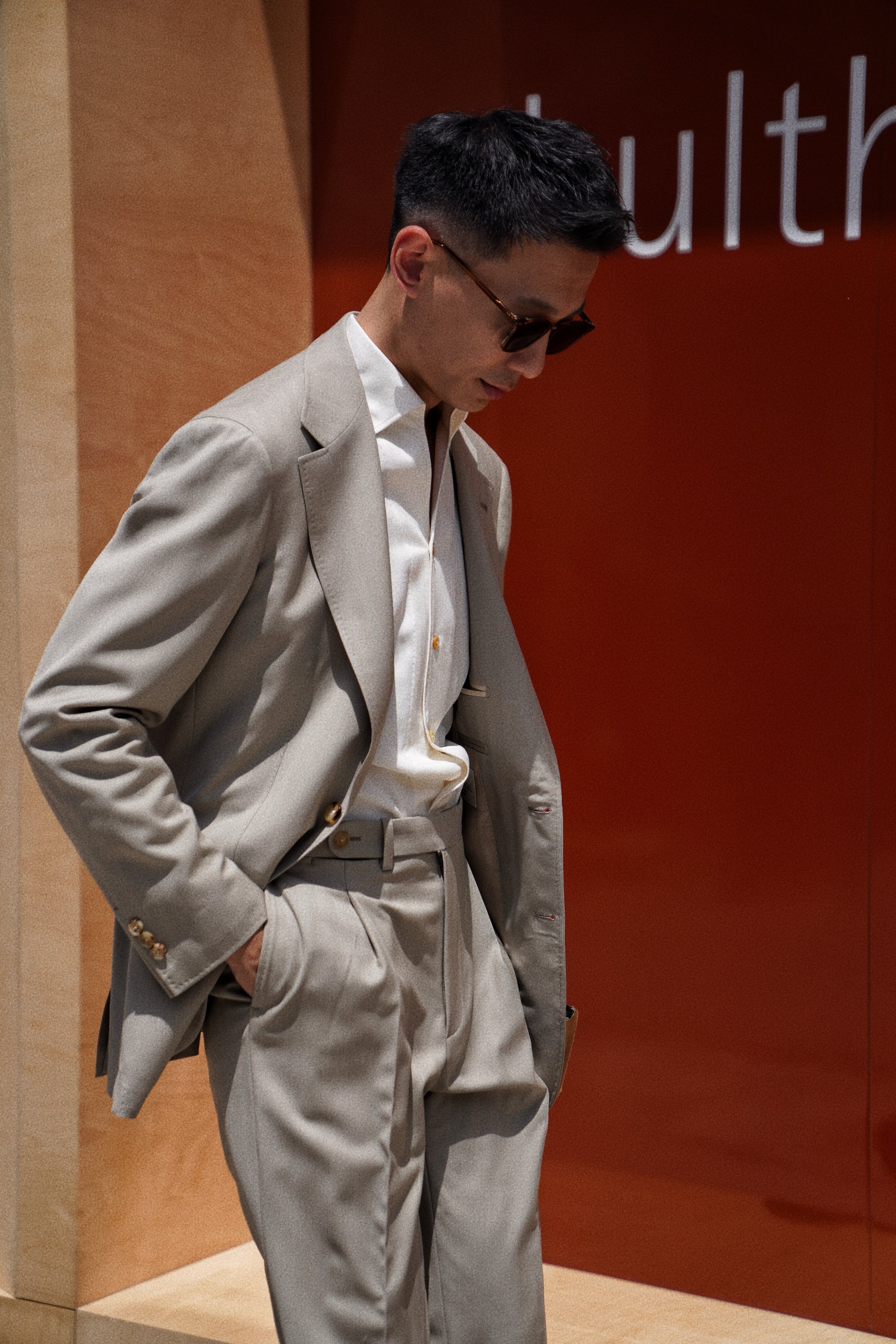 MTO Khaki Herringbone 16 Micron 140s Suit #413