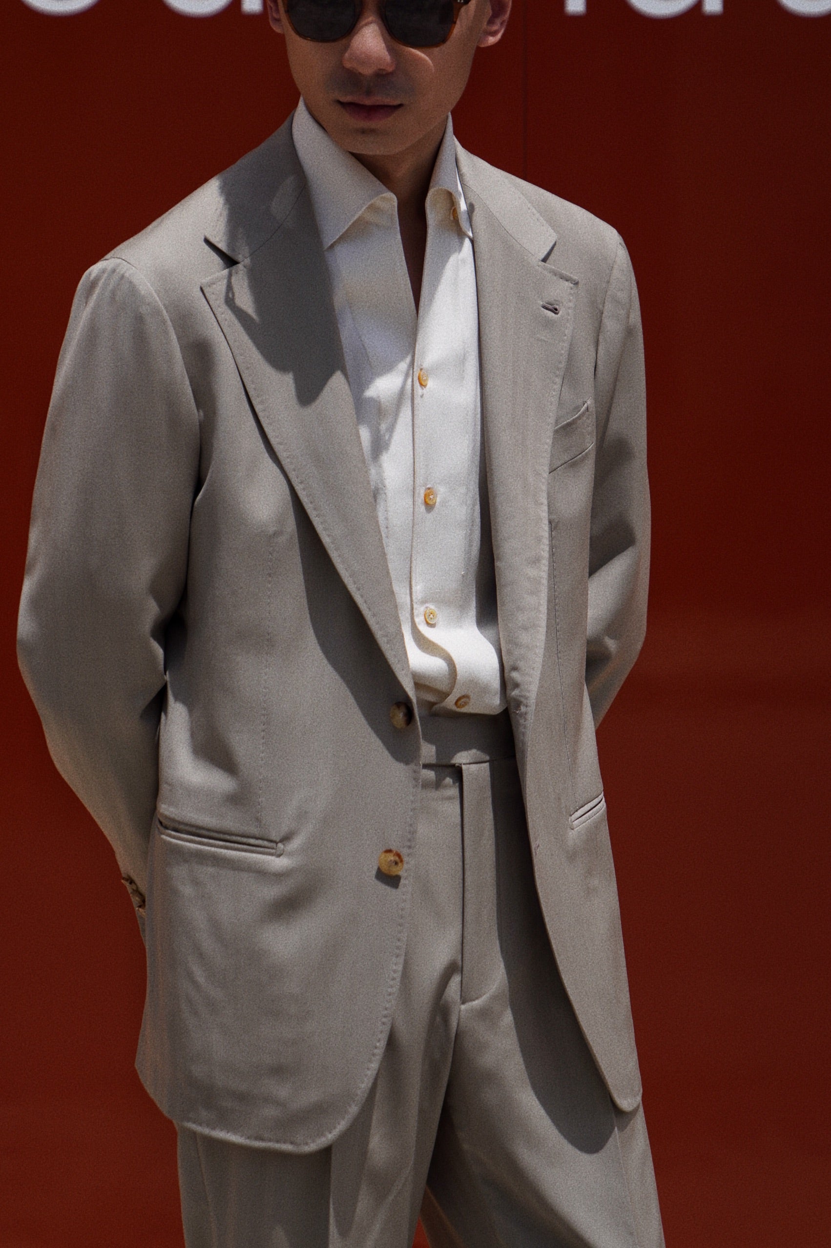 MTO Khaki Herringbone 16 Micron 140s Suit #413