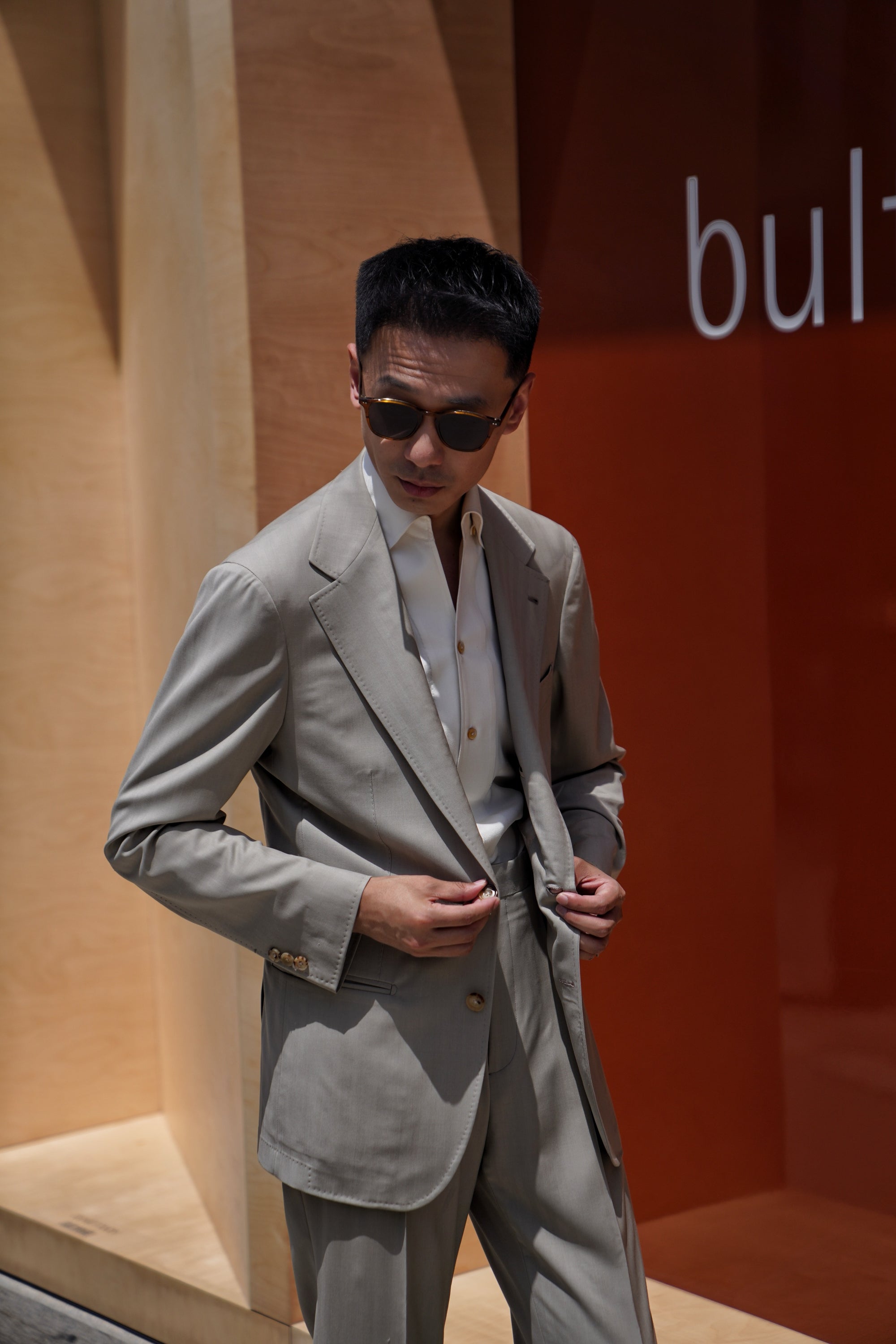 MTO Khaki Herringbone 16 Micron 140s Suit #413