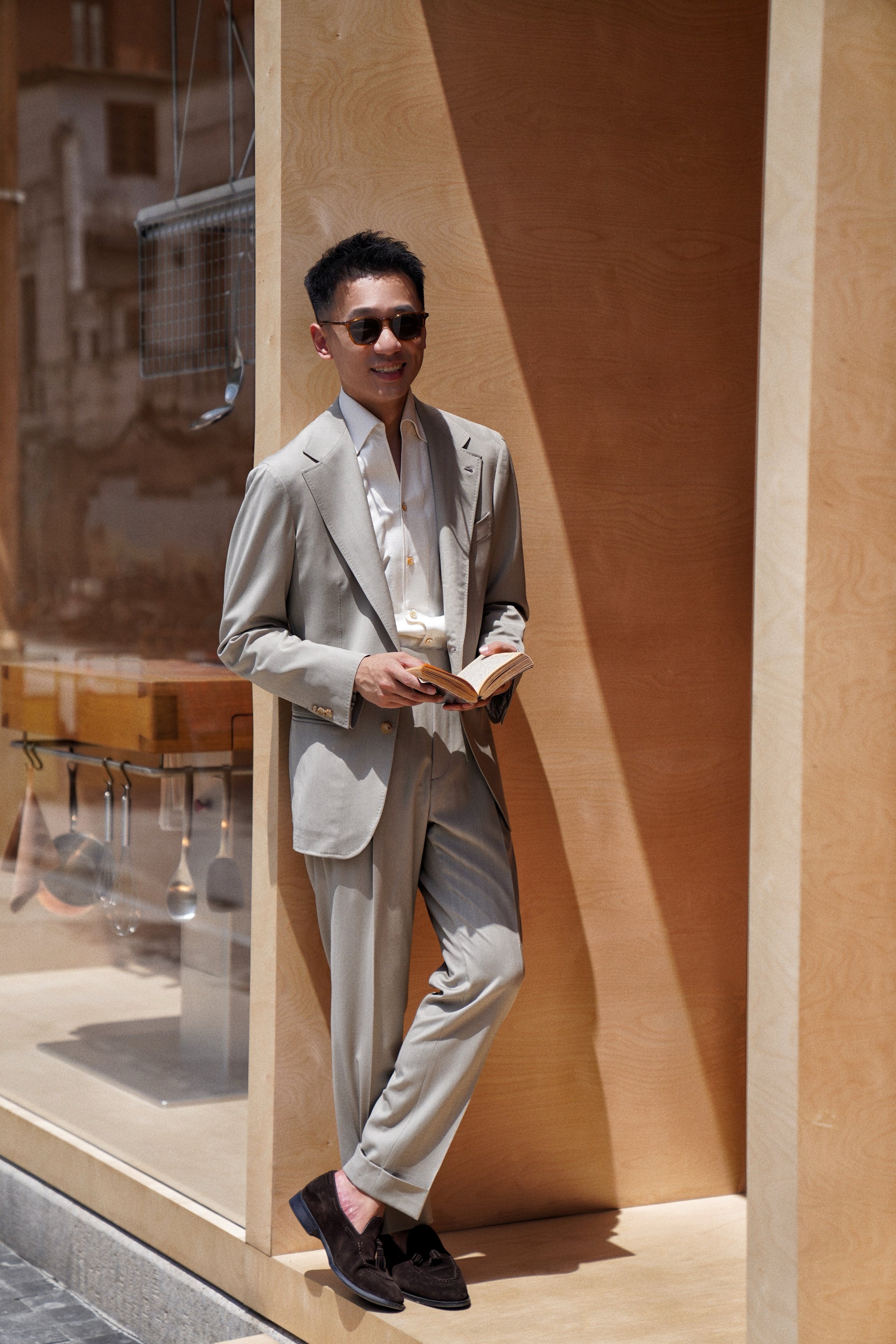 MTO Khaki Herringbone 16 Micron 140s Suit #413