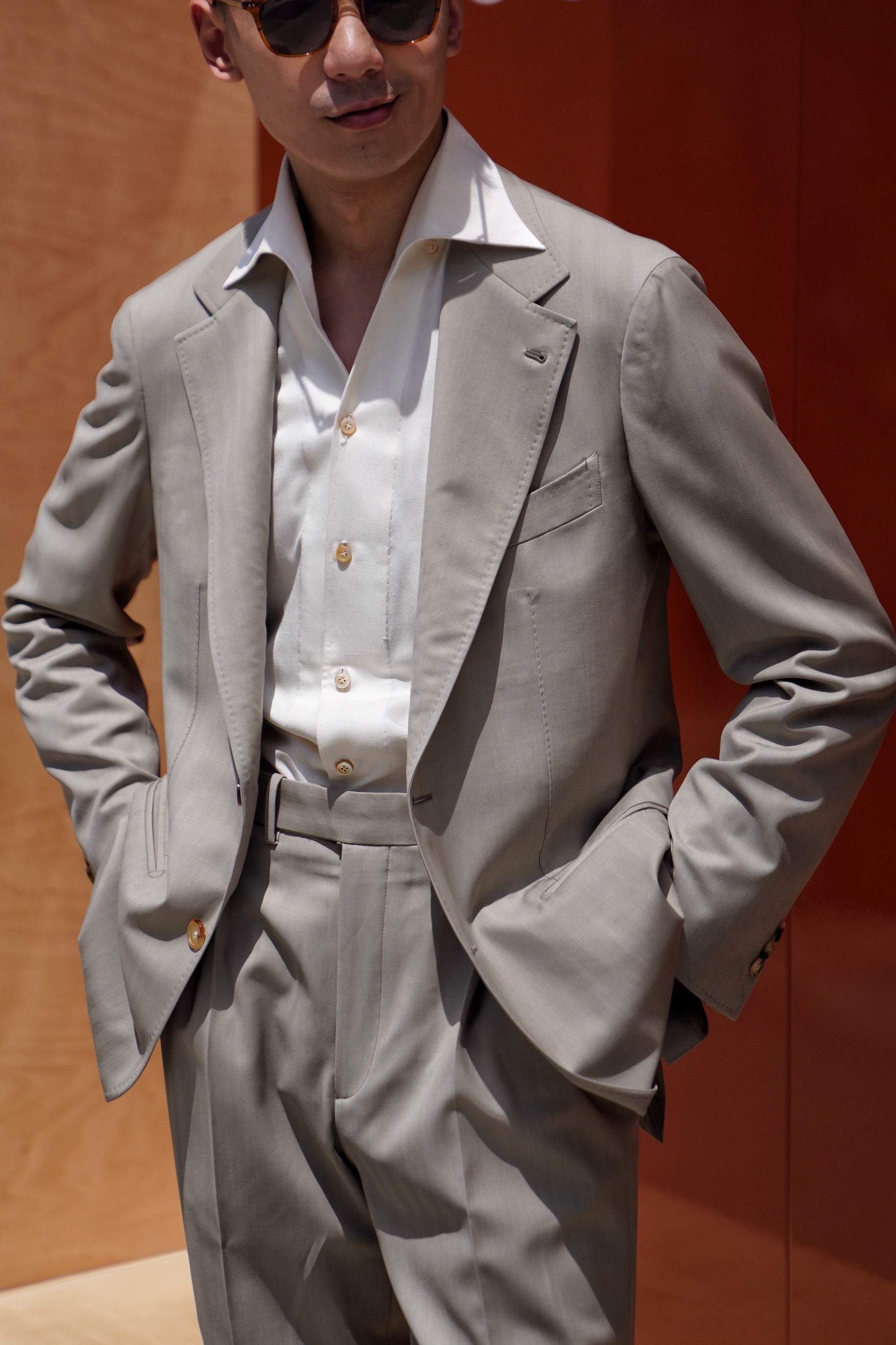 MTO Khaki Herringbone 16 Micron 140s Suit #413