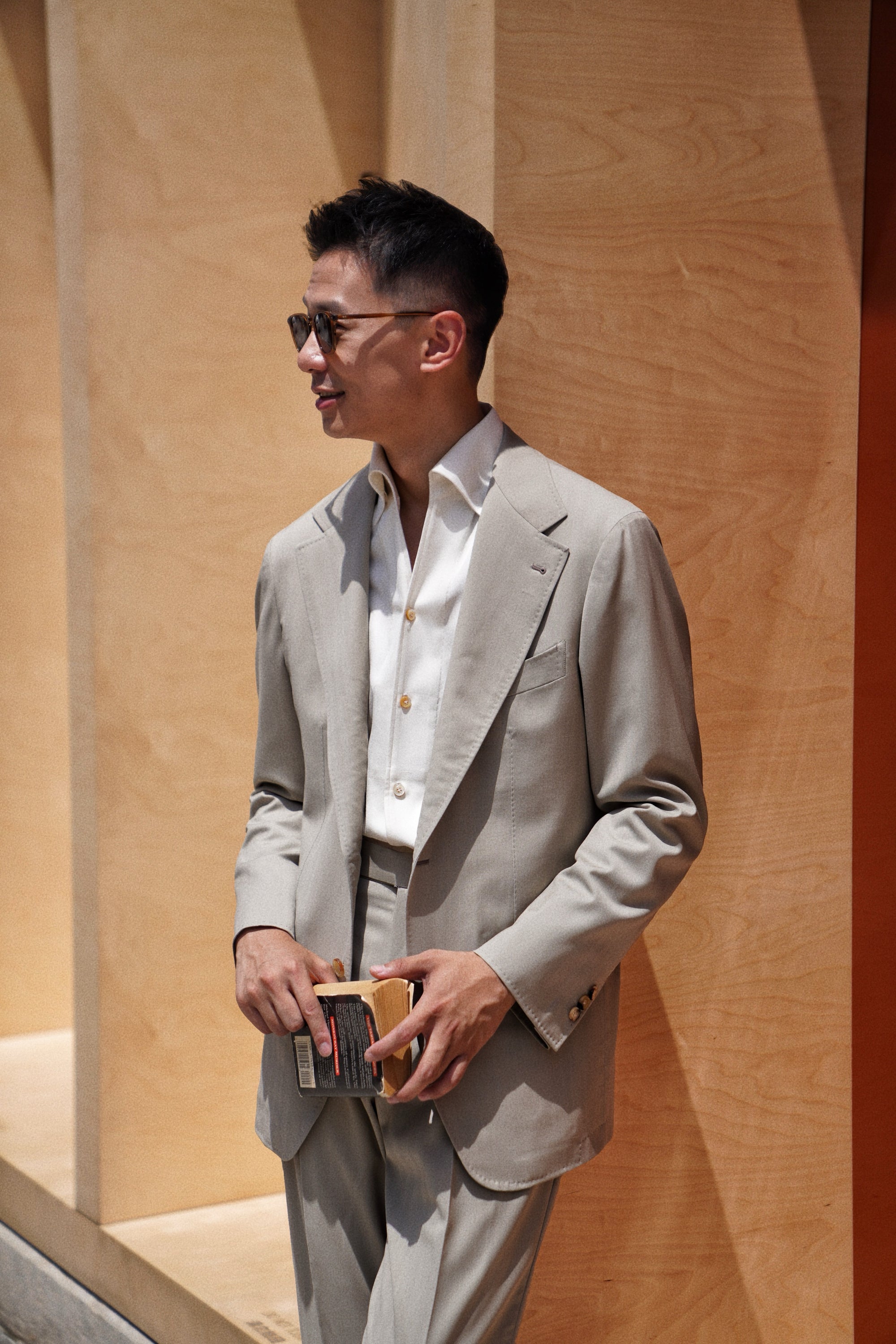 MTO Khaki Herringbone 16 Micron 140s Suit #413