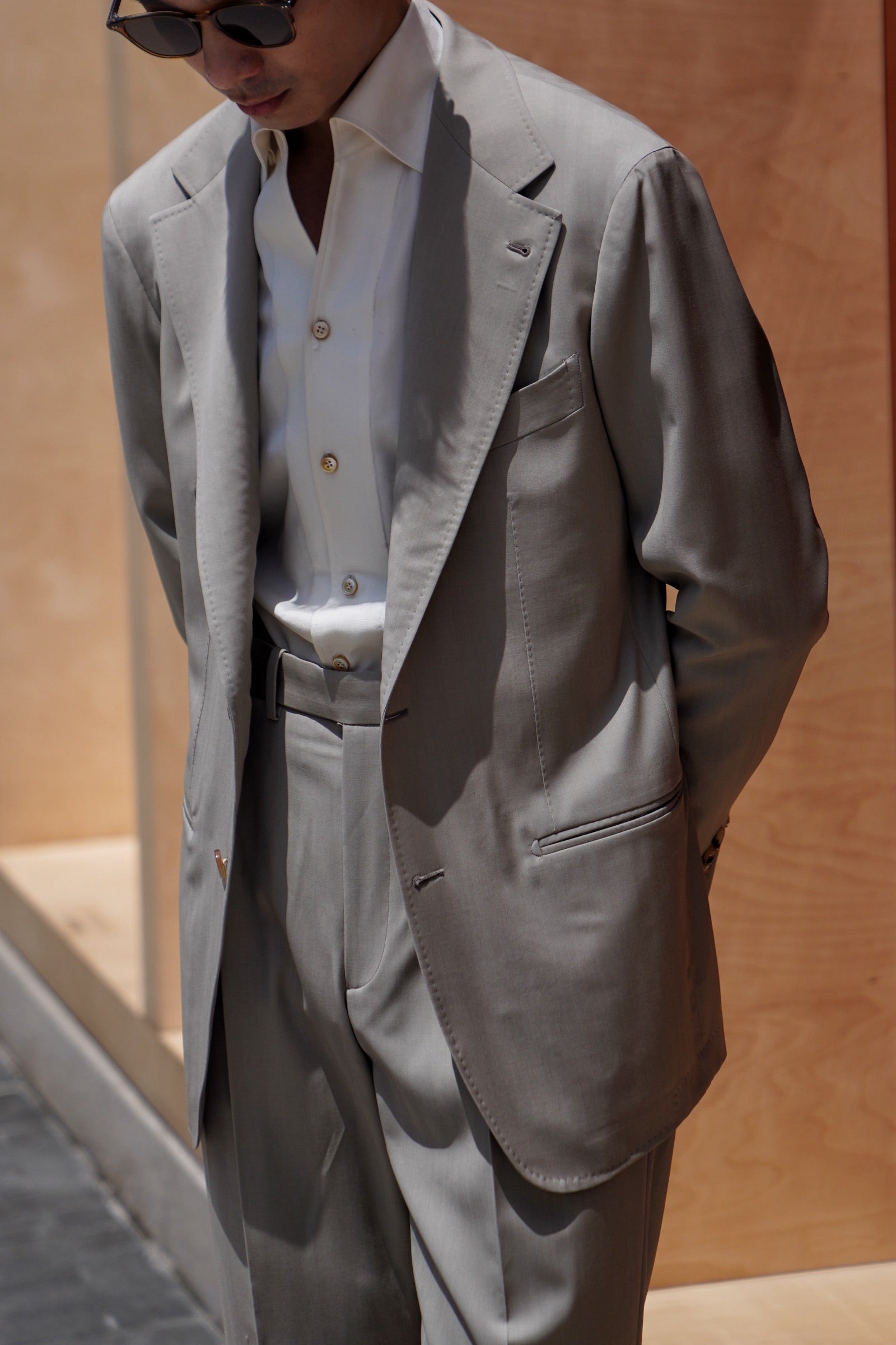 MTO Khaki Herringbone 16 Micron 140s Suit #413