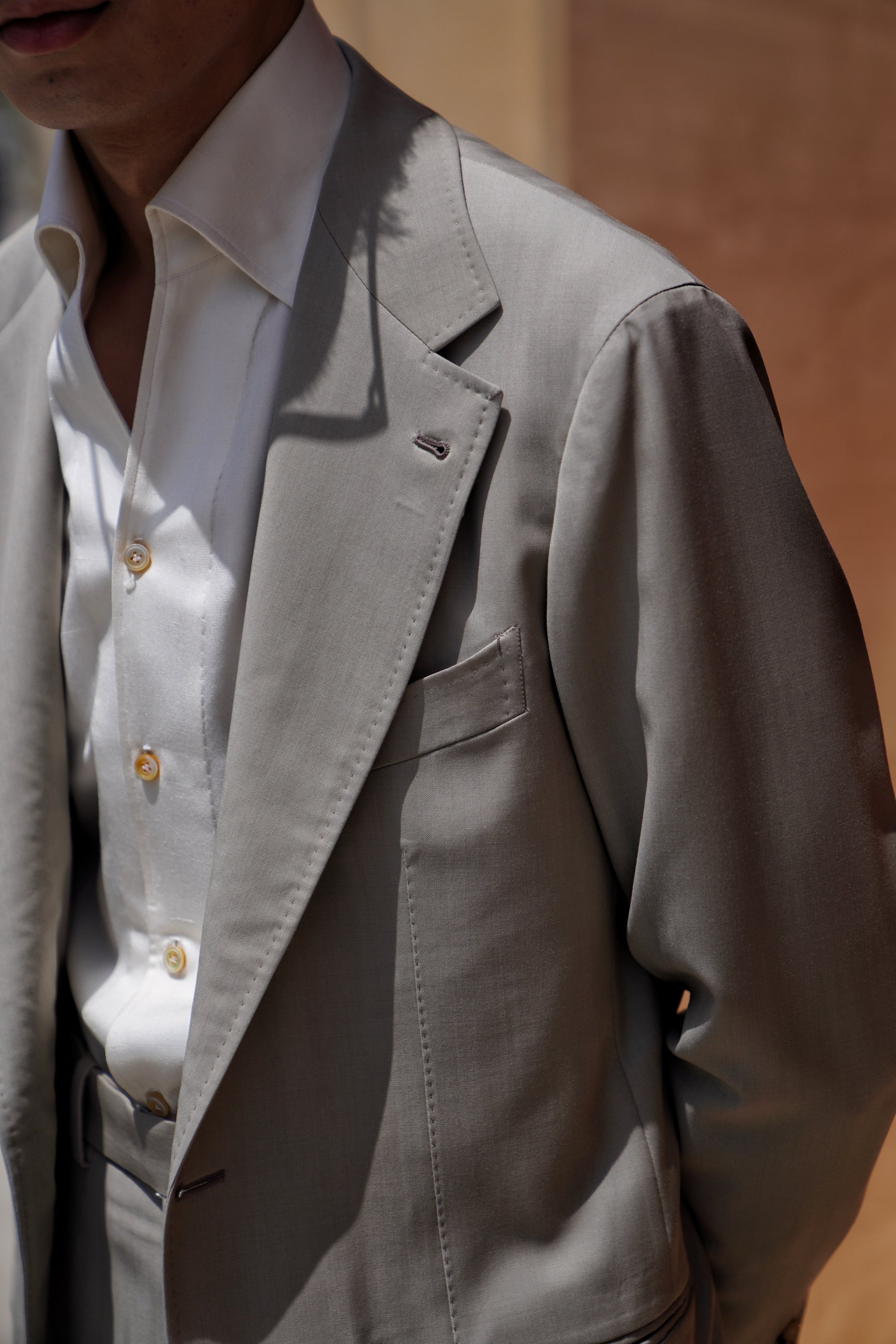 MTO Khaki Herringbone 16 Micron 140s Suit #413