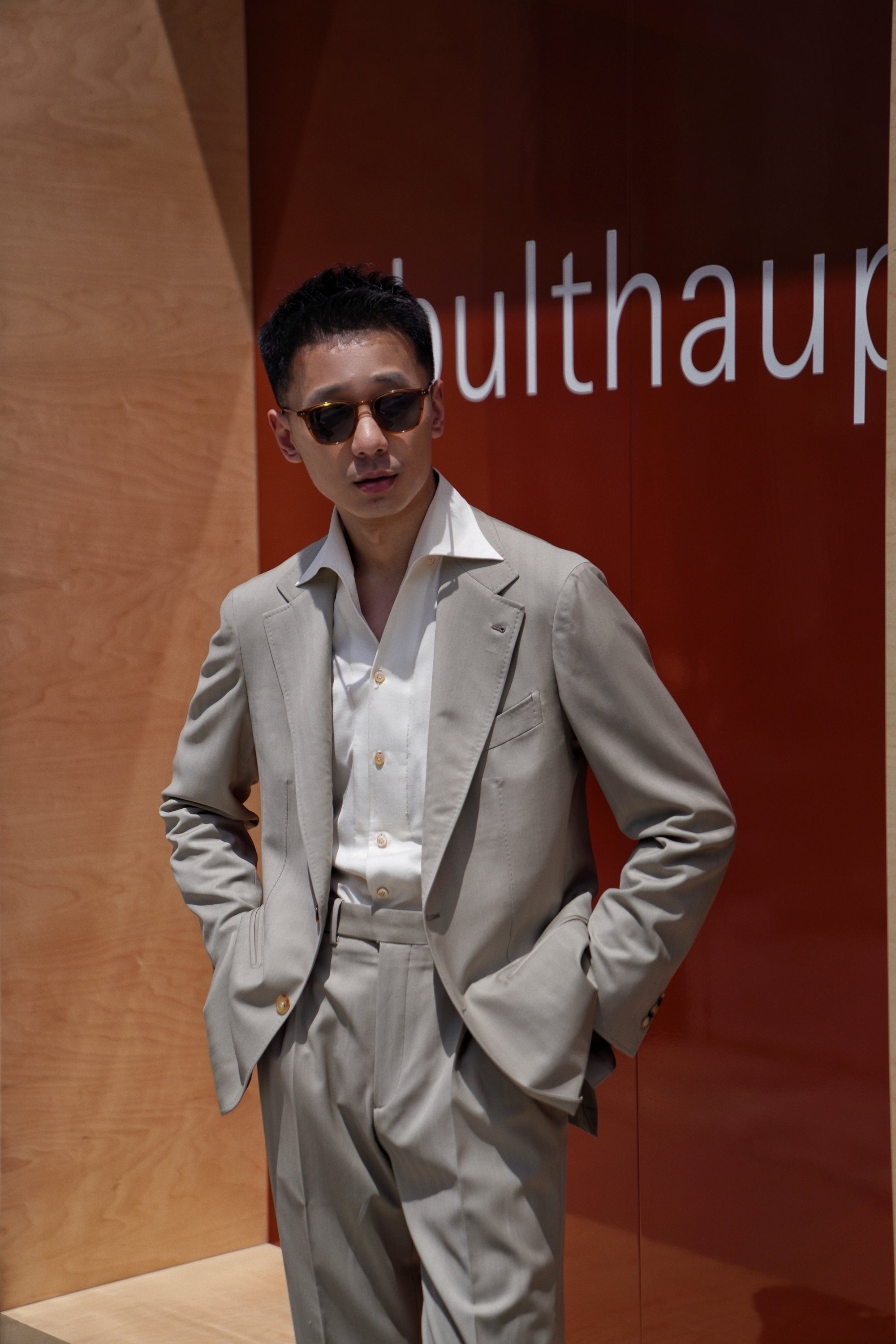 MTO Khaki Herringbone 16 Micron 140s Suit #413