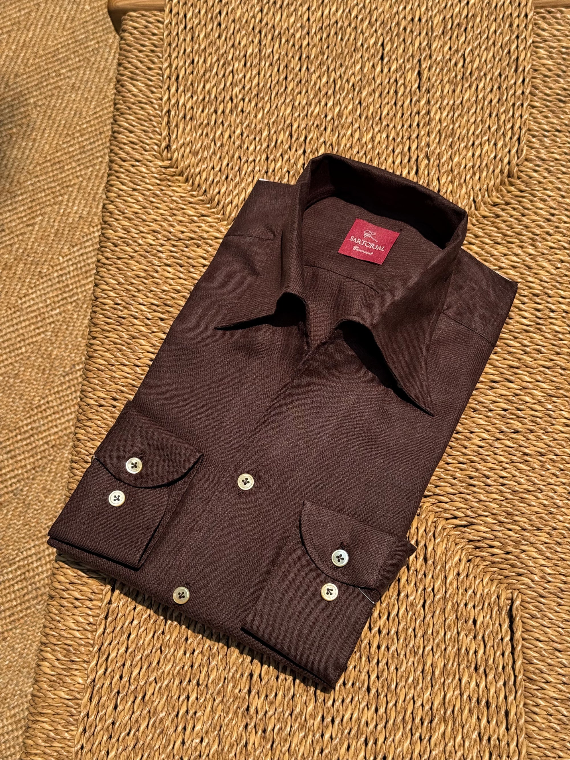 MTO Hand-stitched Tobacco Linen Shirt #44