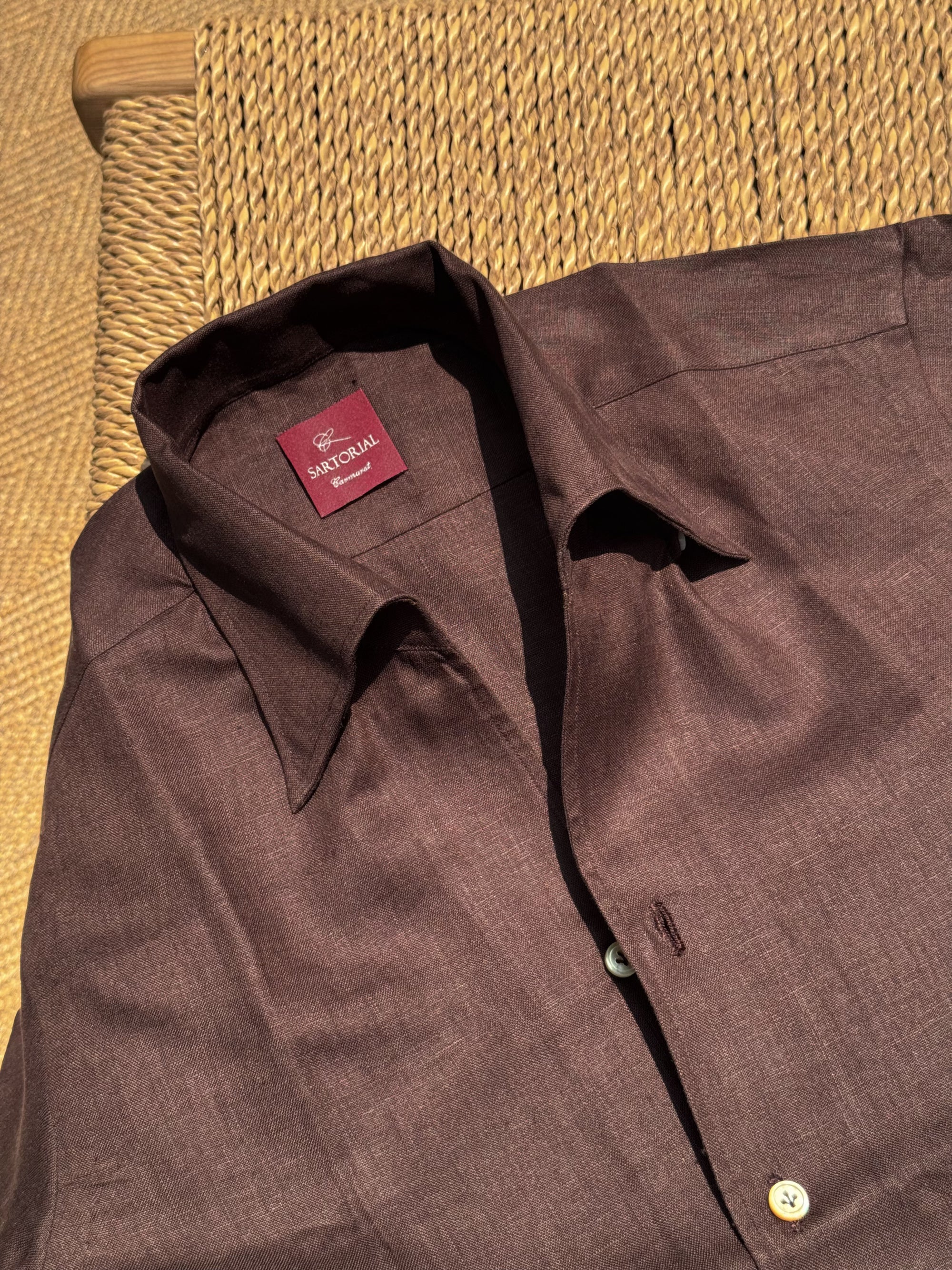 MTO Hand-stitched Tobacco Linen Shirt #44