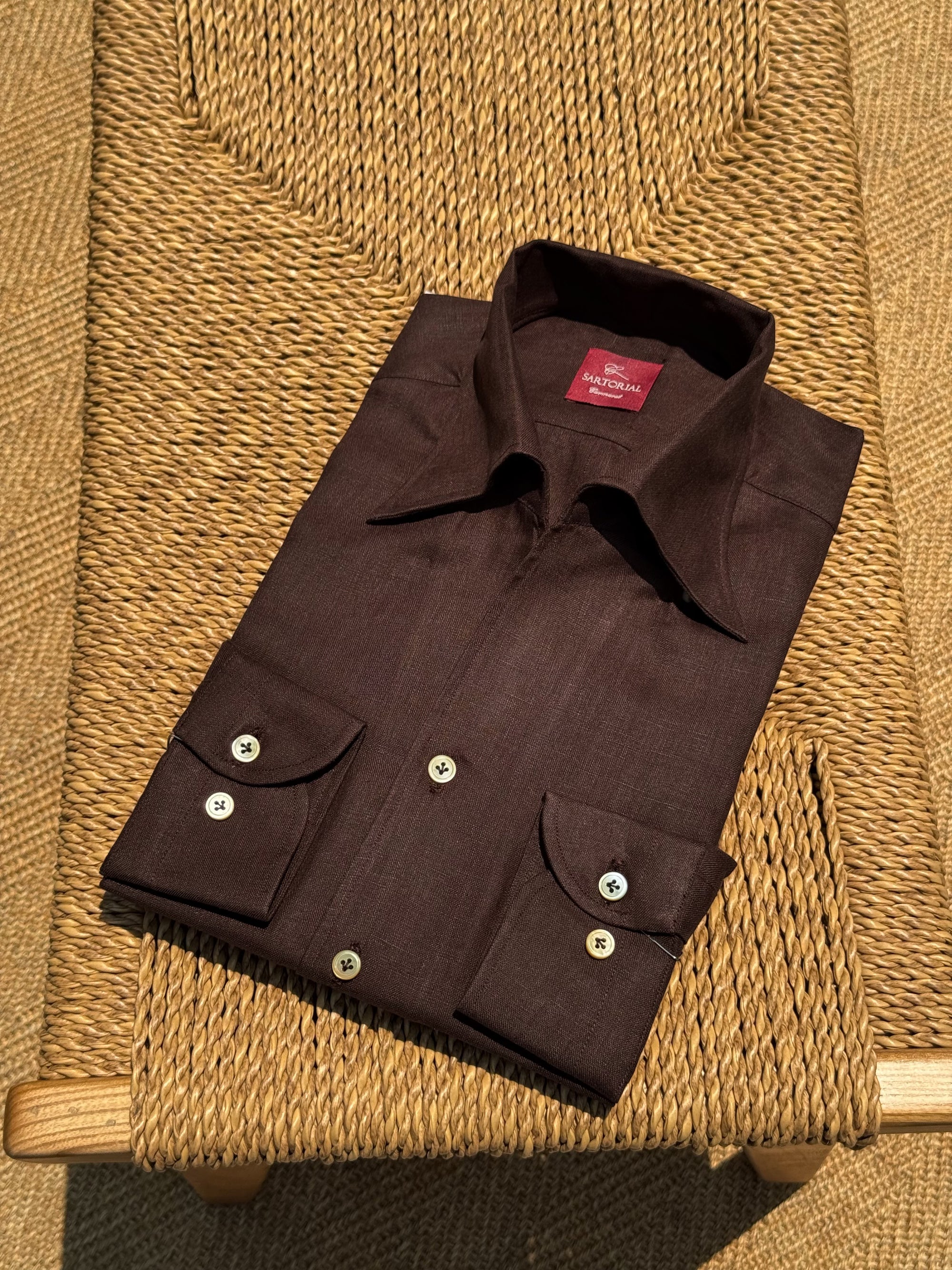 MTO Hand-stitched Tobacco Linen Shirt #44