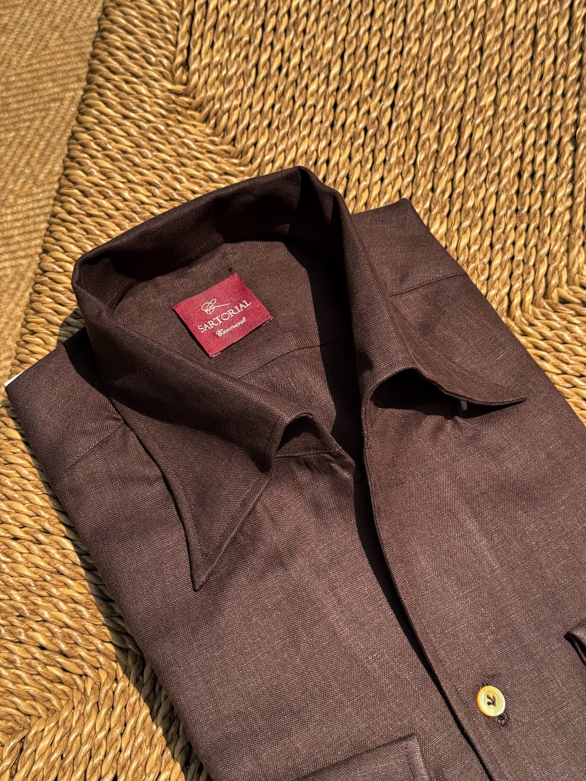 MTO Hand-stitched Tobacco Linen Shirt #44